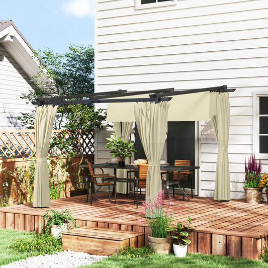 3 x 3(m) Metal Pergola with Retractable Roof and Sidewalls, Garden Gazebo UPF30+ Sun Shade Shelter for Outdoor, Patio, Deck, Beige