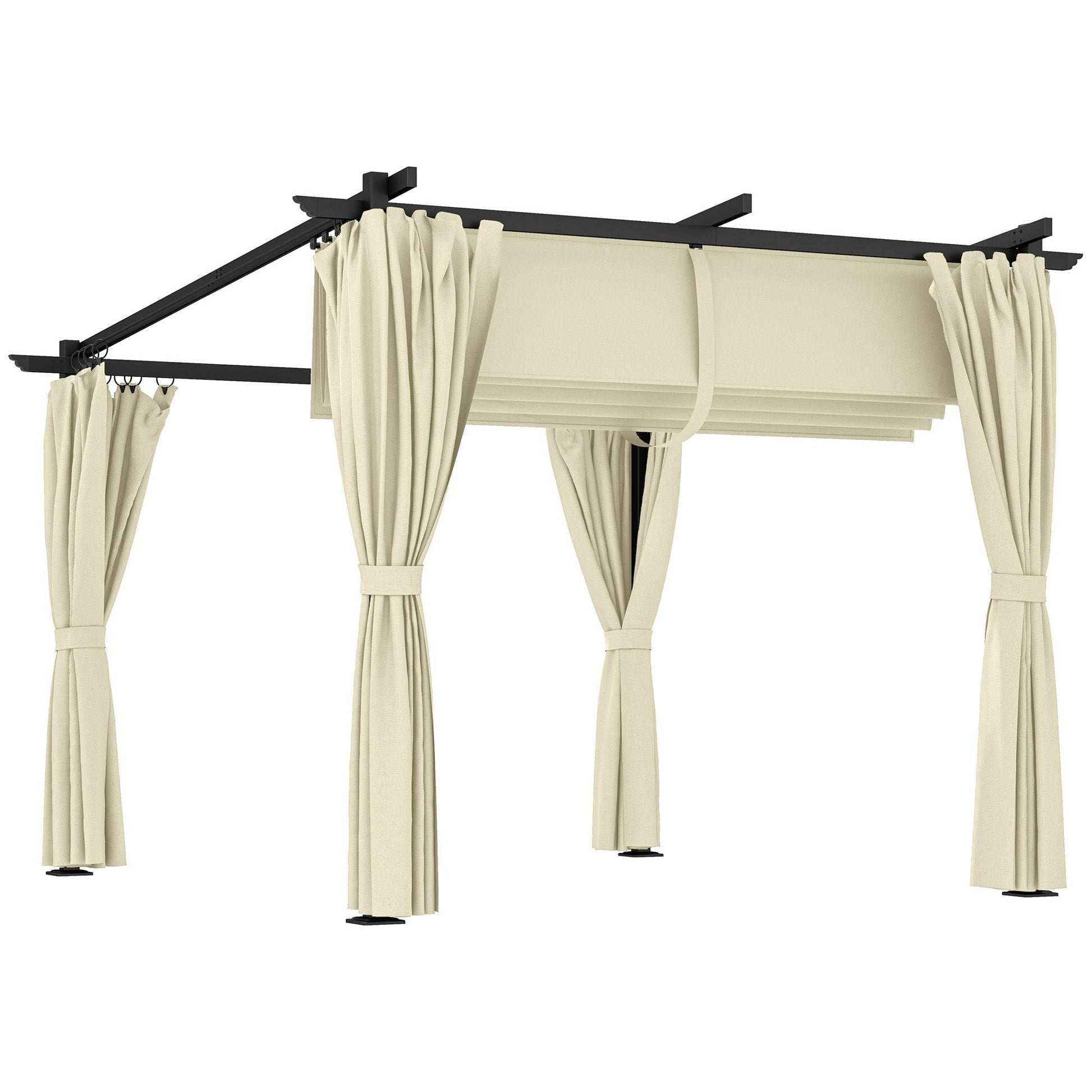 3 x 3(m) Metal Pergola with Retractable Roof and Sidewalls, Garden Gazebo UPF30+ Sun Shade Shelter for Outdoor, Patio, Deck, Beige