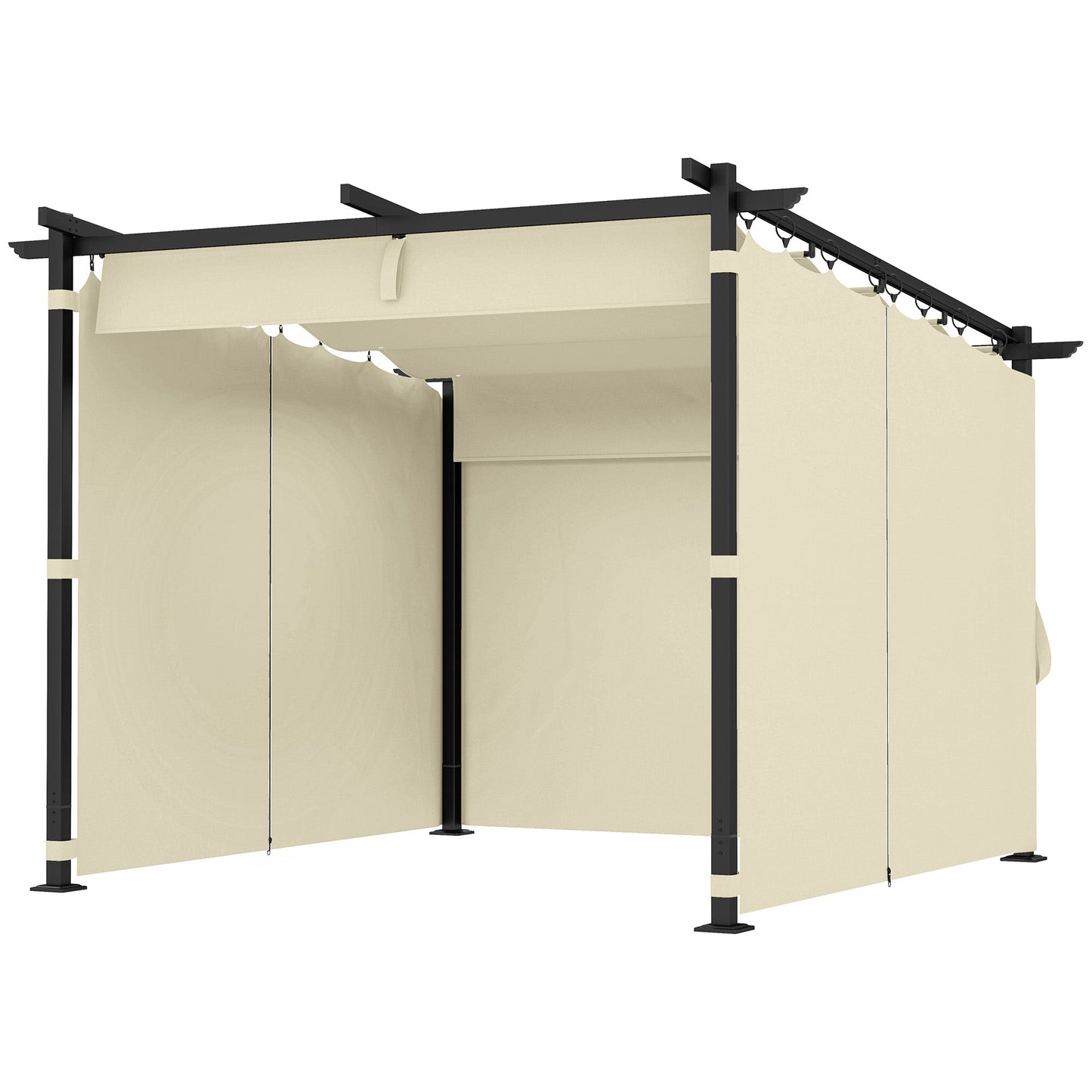 3 x 3(m) Metal Pergola with Retractable Roof and Sidewalls, Garden Gazebo UPF30+ Sun Shade Shelter for Outdoor, Patio, Deck, Beige