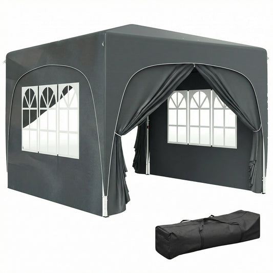 3 x 3(m) Pop Up Gazebo with Sides and Carry Bag, UPF50+, Height Adjustable Party Tent Instant Event Shelter for Garden, Outdoor, Patio, Dark Grey