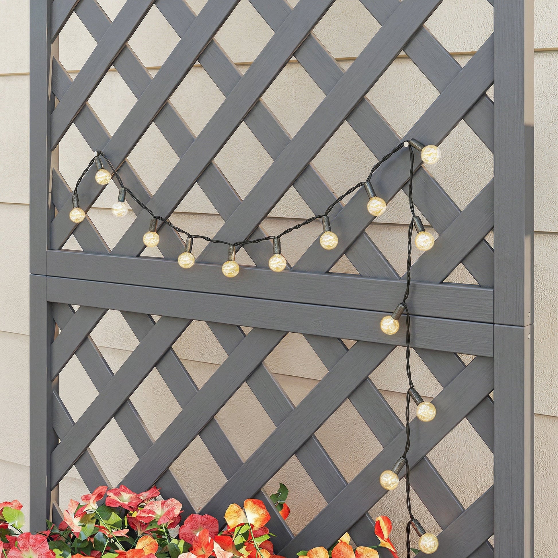 Wood Planter with Trellis for Climbing Plants, Raised Bed, Planter Box with Drainage Holes to Grow Vegetables, Herbs and Flowers for Garden, Patio, Yard, Grey