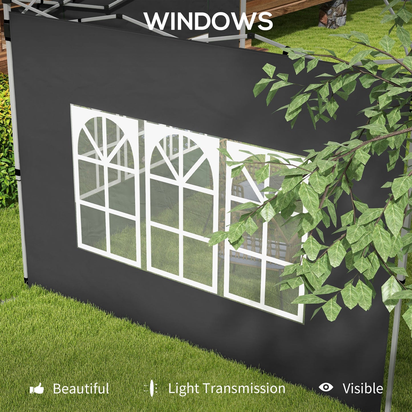Gazebo Side Panels with Window for 3x3(m) or 3x4m Pop Up Gazebo, 2 Pack Sides Replacement, Black