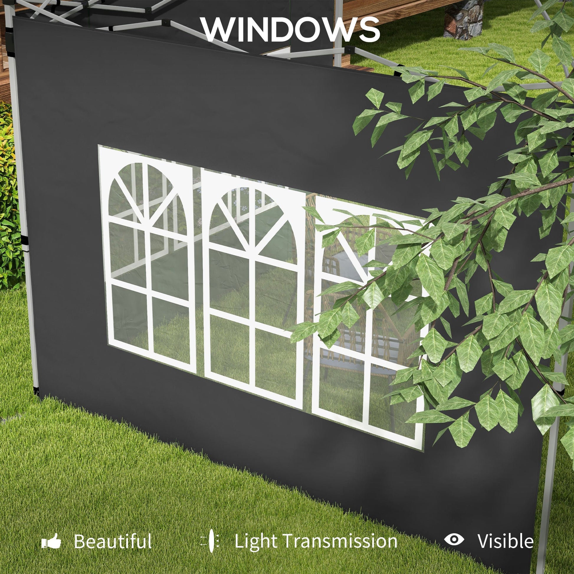 Gazebo Side Panels with Window for 3x3(m) or 3x4m Pop Up Gazebo, 2 Pack Sides Replacement, Black