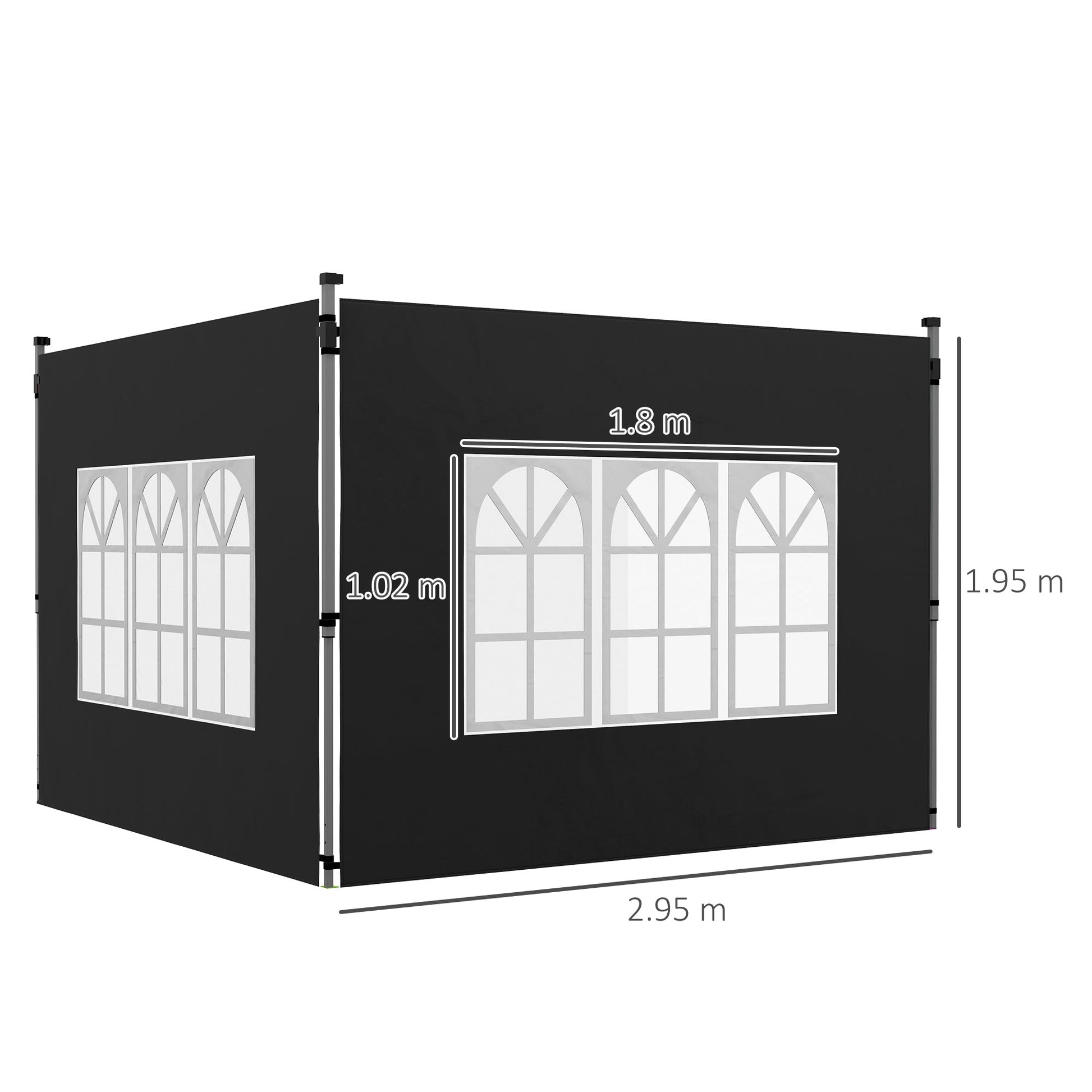 Gazebo Side Panels with Window for 3x3(m) or 3x4m Pop Up Gazebo, 2 Pack Sides Replacement, Black