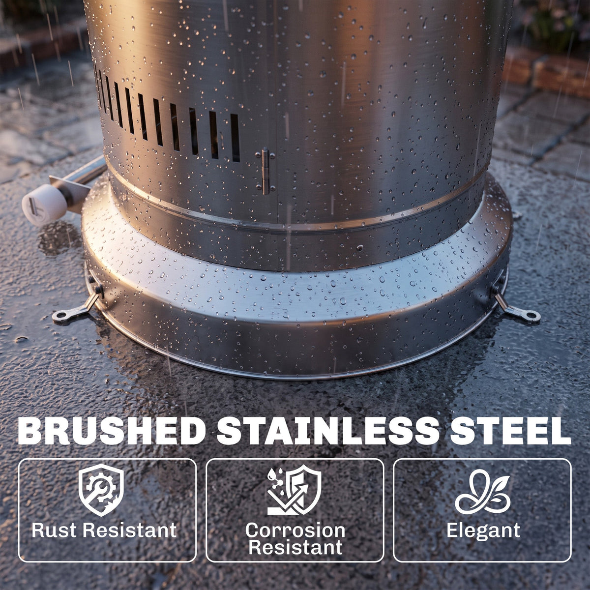 Gas Patio Heater, 13 kW Stainless Steel Portable Propane Outdoor Heater with Stepless Heat Control, Pulse Ignition, Protective Mesh, Tip-over Protection, 2 Wheels for Garden, Silver