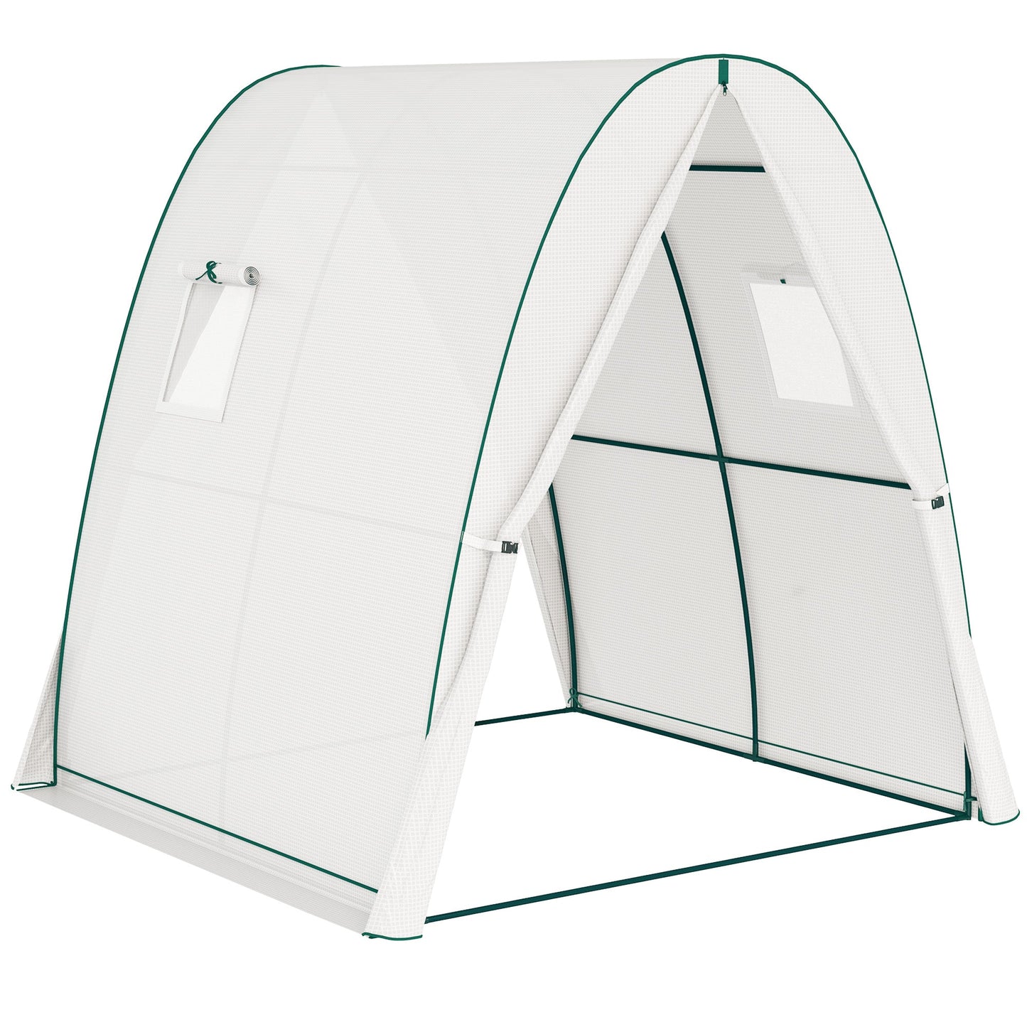 Hoop House Greenhouse with Sandbags and Hemmed PE Cover, 1.8 x 1.8 x 2m Walk-In Tunnel Green House with 2 Doors and Screen Windows, Portable Greenhouse Gardening Plant Hot House, White