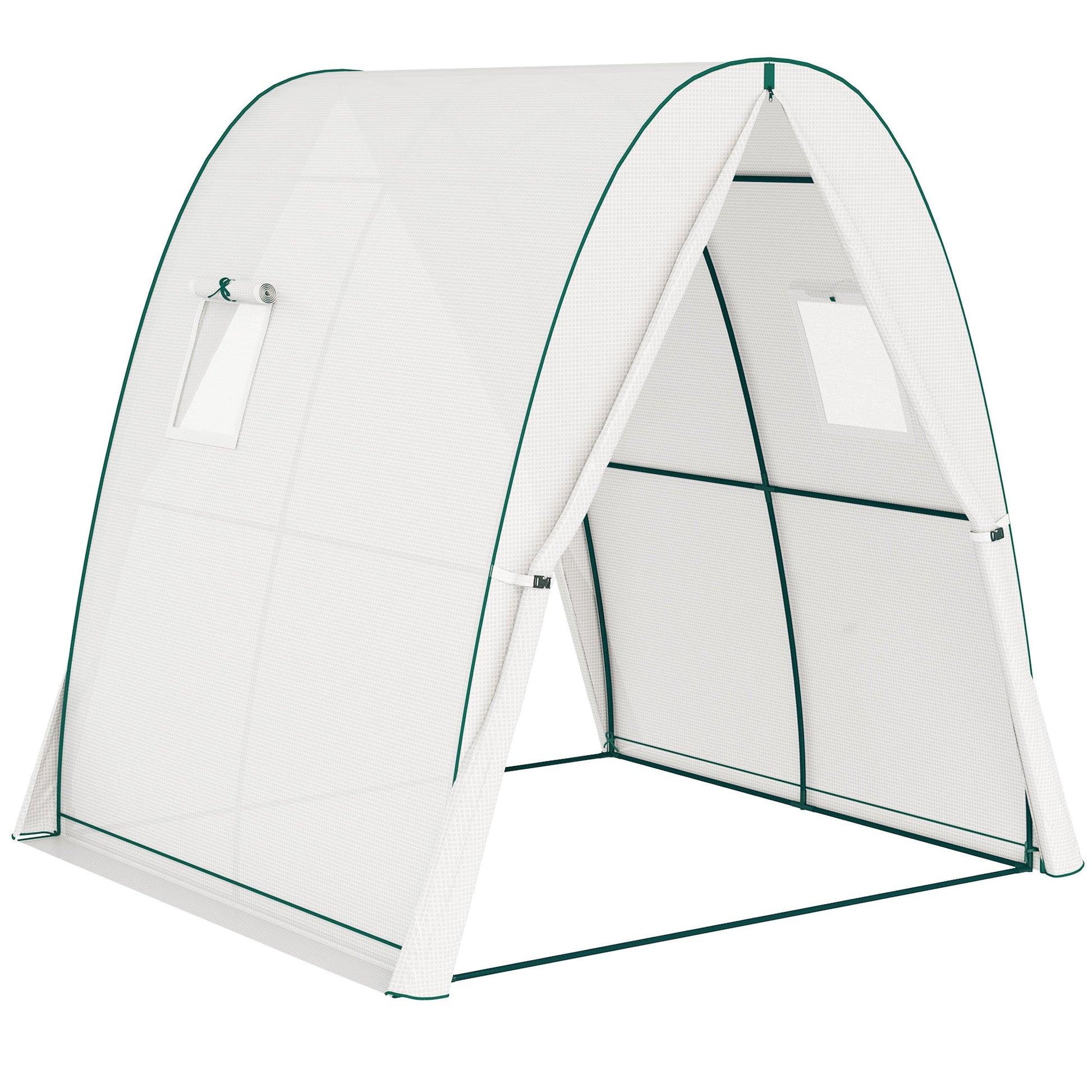 Hoop House Greenhouse with Sandbags and Hemmed PE Cover, 1.8 x 1.8 x 2m Walk-In Tunnel Green House with 2 Doors and Screen Windows, Portable Greenhouse Gardening Plant Hot House, White