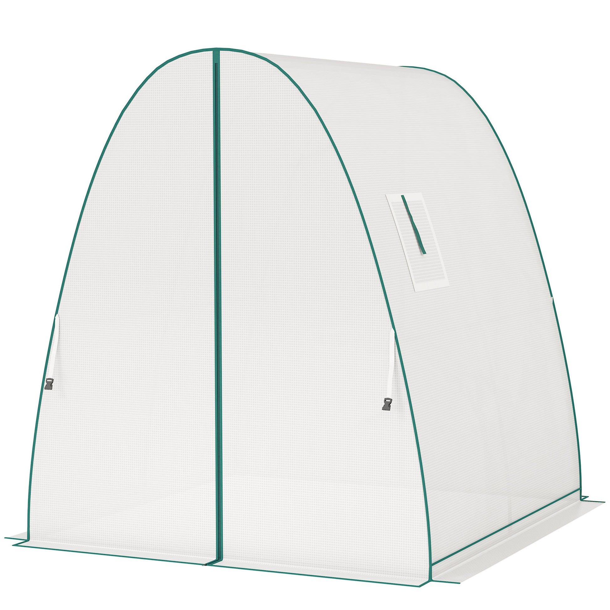 Hoop House Greenhouse with Sandbags and Hemmed PE Cover, 1.8 x 1.8 x 2m Walk-In Tunnel Green House with 2 Doors and Screen Windows, Portable Greenhouse Gardening Plant Hot House, White