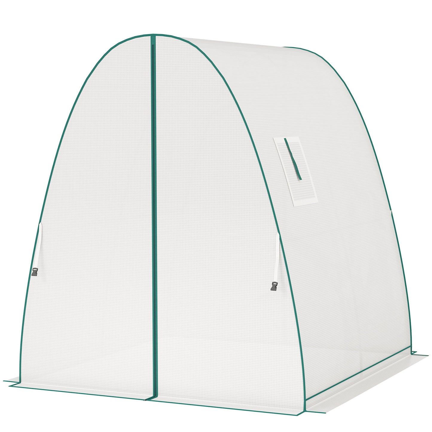 Hoop House Greenhouse with Sandbags and Hemmed PE Cover, 1.8 x 1.8 x 2m Walk-In Tunnel Green House with 2 Doors and Screen Windows, Portable Greenhouse Gardening Plant Hot House, White