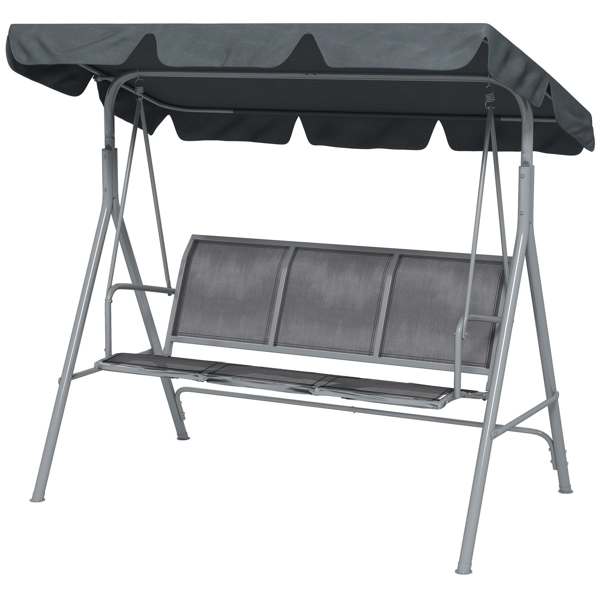 3 Seater Swing Chair, Garden Swing Bench with Adjustable Tilting Canopy, Breathable Mesh Seat and Heavy Duty Metal Frame for Patio, Garden, Dark Grey