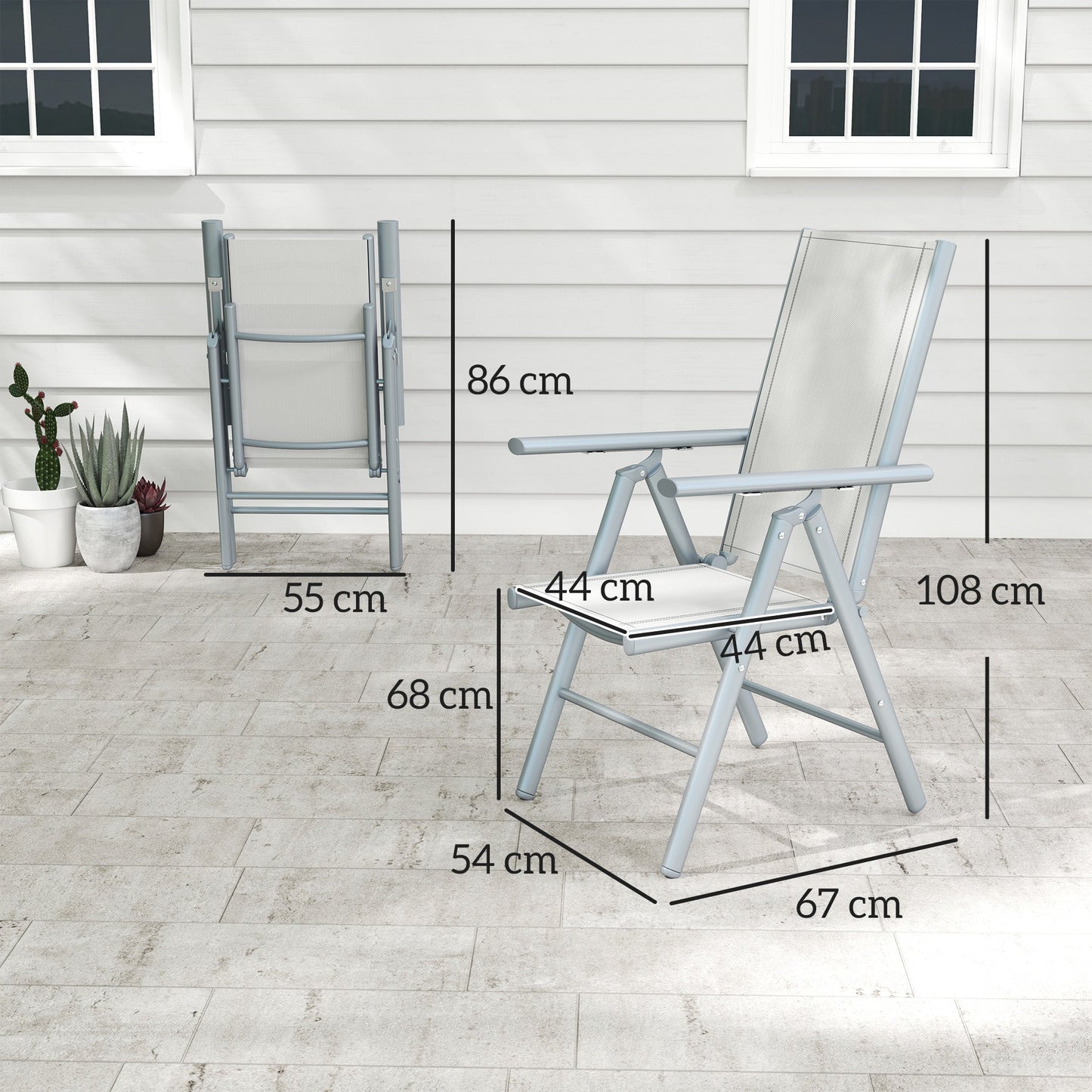 Set of 2 Folding Chair, Aluminium Frame Outdoor Camping Chairs with Breathable Mesh Back and Seat, Garden Chair Set with Armrests for Balcony, Light Grey