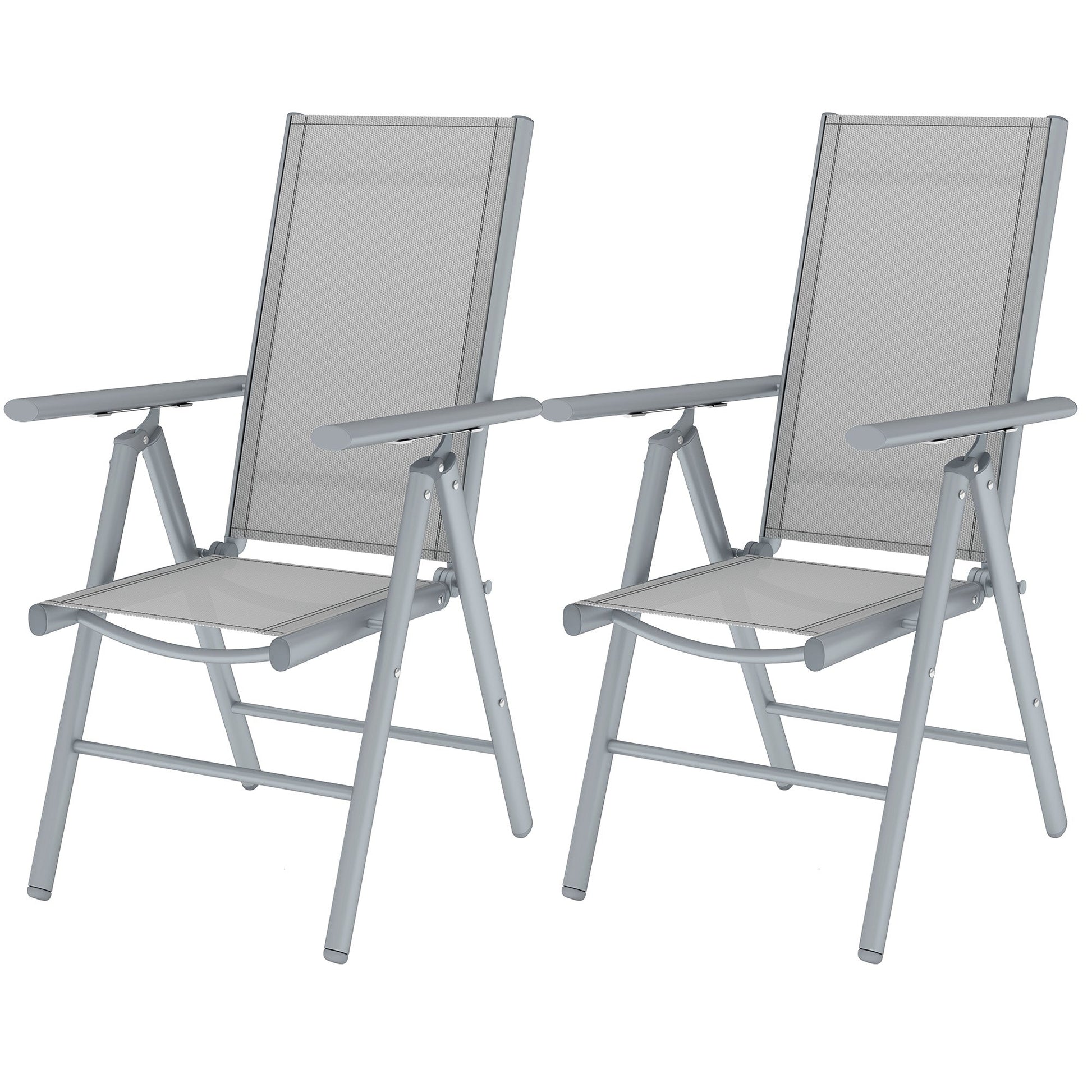 Set of 2 Folding Chair, Aluminium Frame Outdoor Camping Chairs with Breathable Mesh Back and Seat, Garden Chair Set with Armrests for Balcony, Light Grey