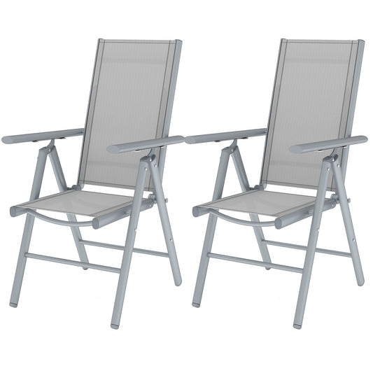 Set of 2 Folding Chair, Aluminium Frame Outdoor Camping Chairs with Breathable Mesh Back and Seat, Garden Chair Set with Armrests for Balcony, Light Grey