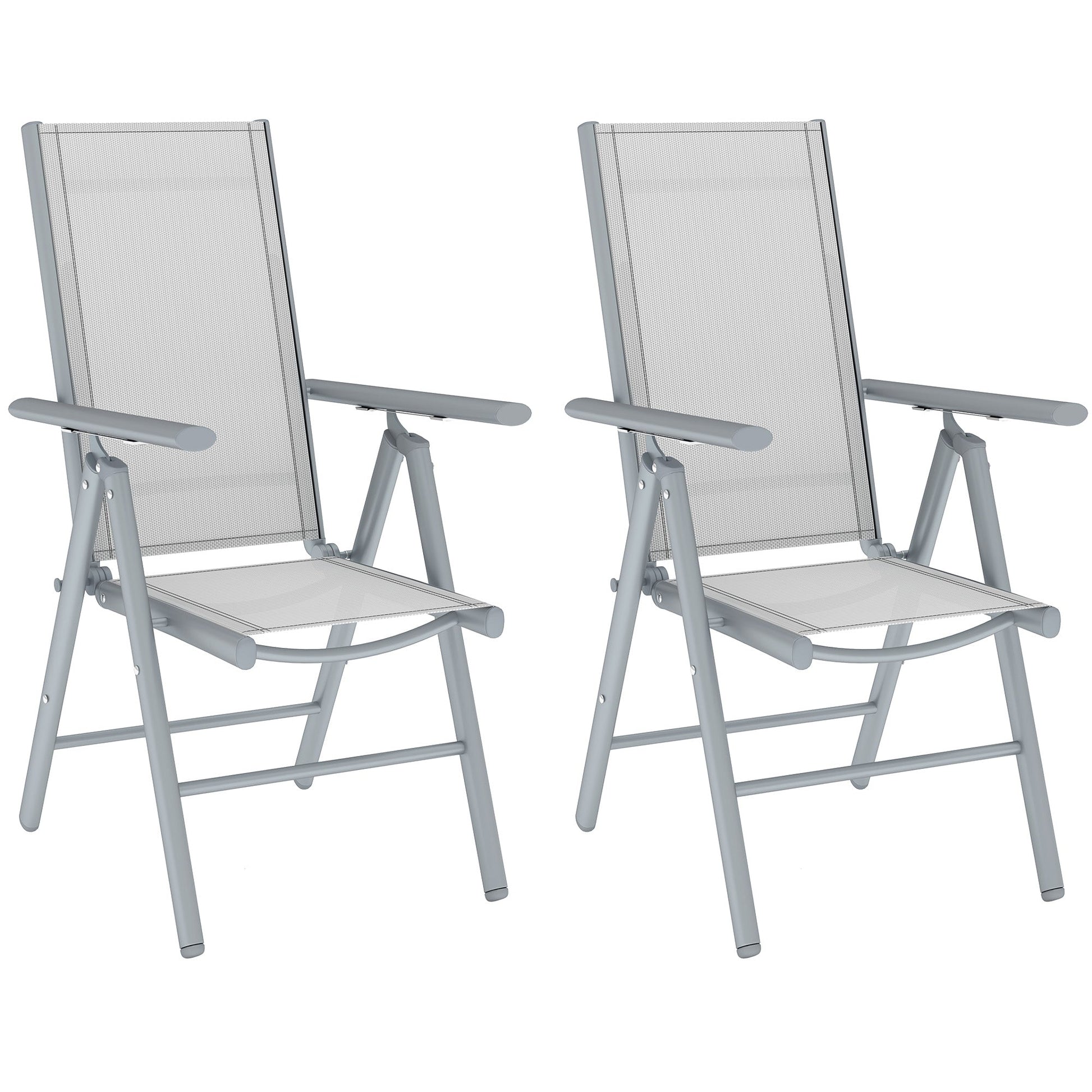 Set of 2 Folding Chair, Aluminium Frame Outdoor Camping Chairs with Breathable Mesh Back and Seat, Garden Chair Set with Armrests for Balcony, Light Grey