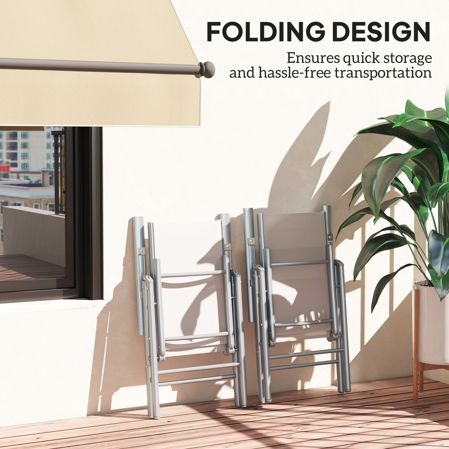 Set of 2 Folding Chair, Aluminium Frame Outdoor Camping Chairs with Breathable Mesh Back and Seat, Garden Chair Set with Armrests for Balcony, Light Grey