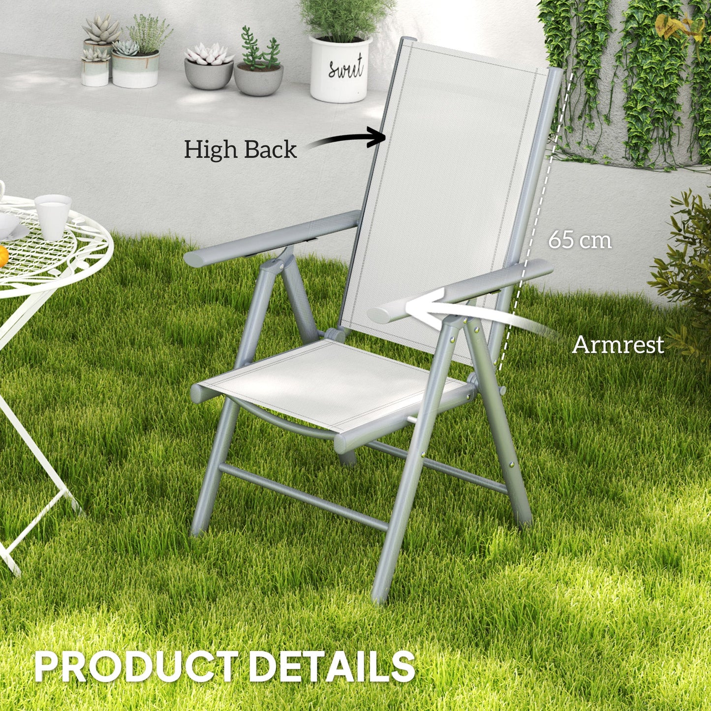 Set of 2 Folding Chair, Aluminium Frame Outdoor Camping Chairs with Breathable Mesh Back and Seat, Garden Chair Set with Armrests for Balcony, Light Grey