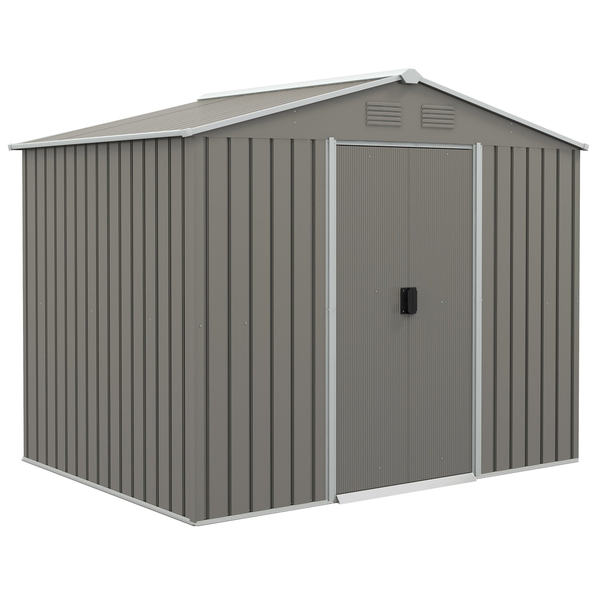 7.7 x 5.7ft Metal Garden Shed, Galvanised Outdoor Tool Storage House with Ventilation Slots and Sliding Doors, Light Grey