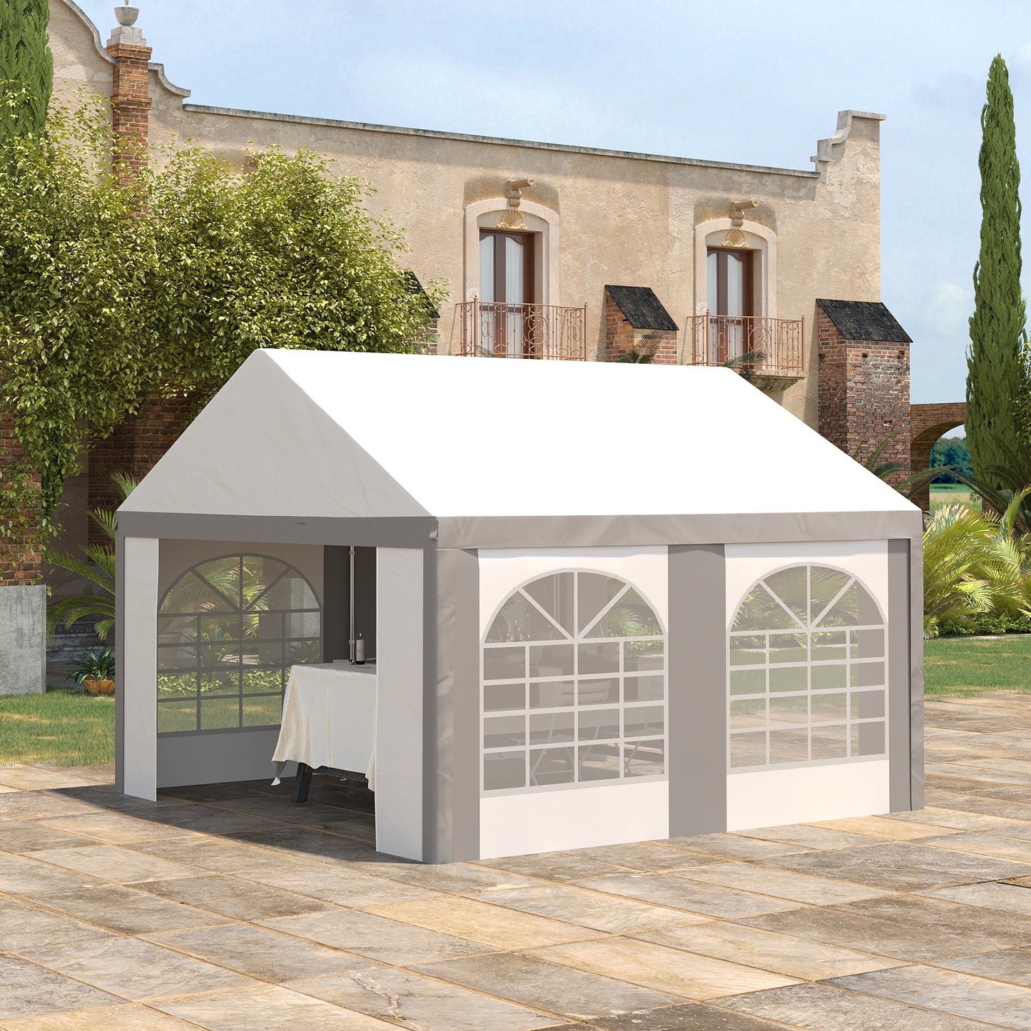 4 x 4m Galvanised Party Tent, Marquee Gazebo with Sides, Four Windows and Double Doors, for Parties, Wedding and Events
