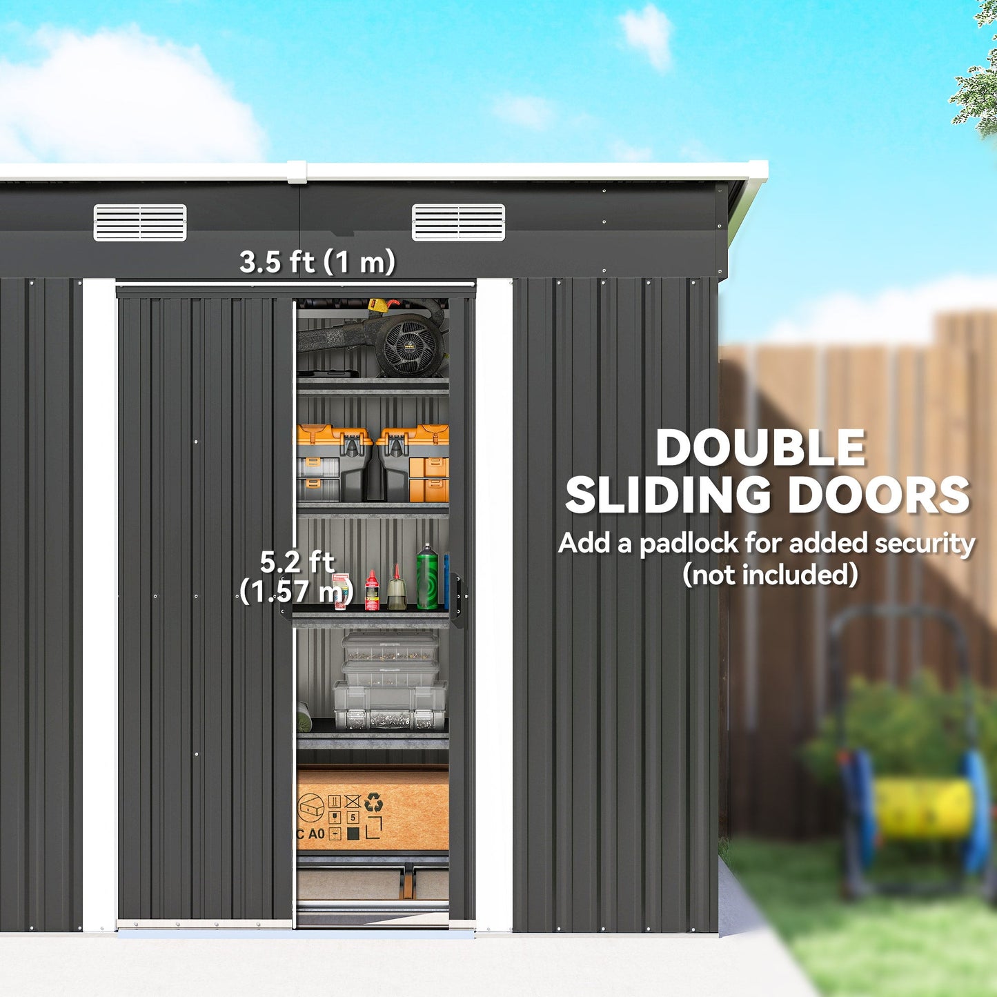 7 x 4ft Outdoor Storage Shed with Foundation Kit, Lean to Metal Garden Shed for Log, Rubbish Bin, Tool, Lawnmower, Bike, Patio Use, Black
