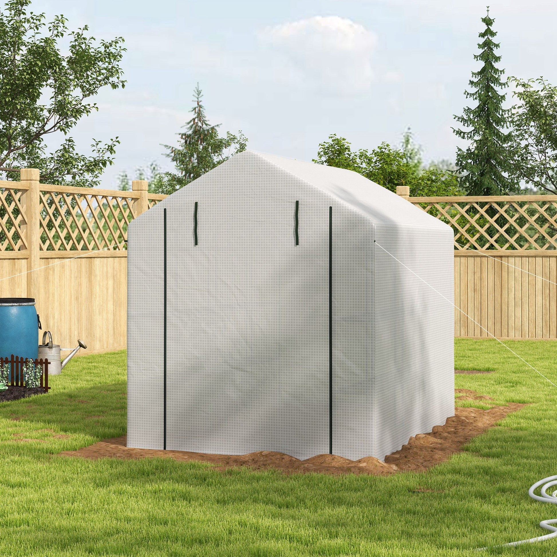 Walk-in Greenhouse with 4 Tier 24 Shelves, Portable Grow House with Roll-up Zipped Door, 244 x 180 x 210 cm, White