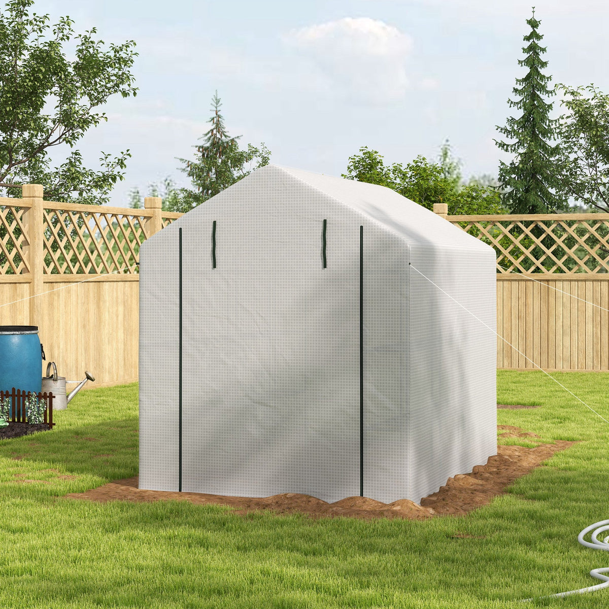 Walk-in Greenhouse with 4 Tier 24 Shelves, Portable Grow House with Roll-up Zipped Door, 244 x 180 x 210 cm, White