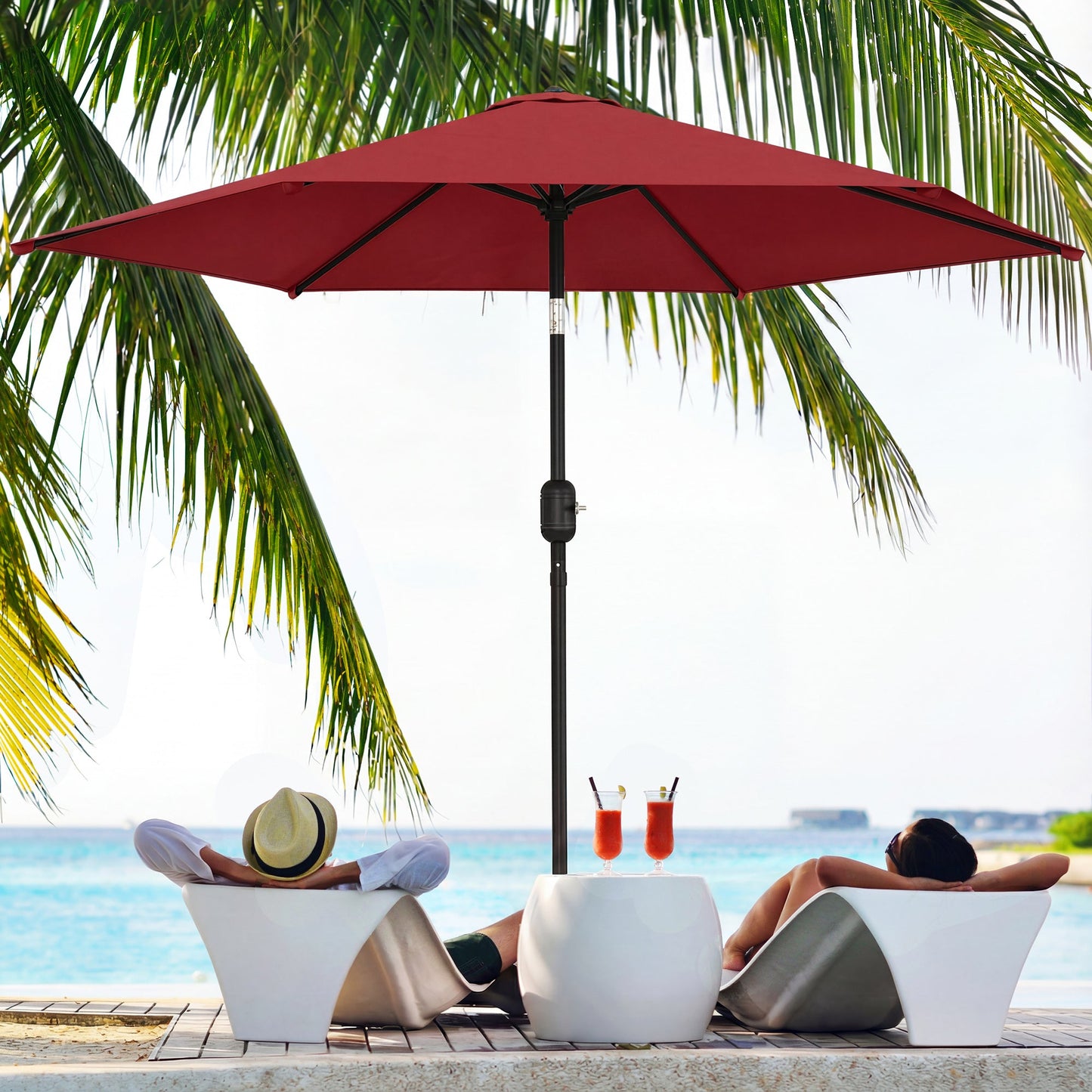2.6 m Garden Parasol Umbrella with Aluminium Pole, Outdoor Table Market Patio Umbrella Sun Shade with Tilt and Crank, Vent, Wine Red