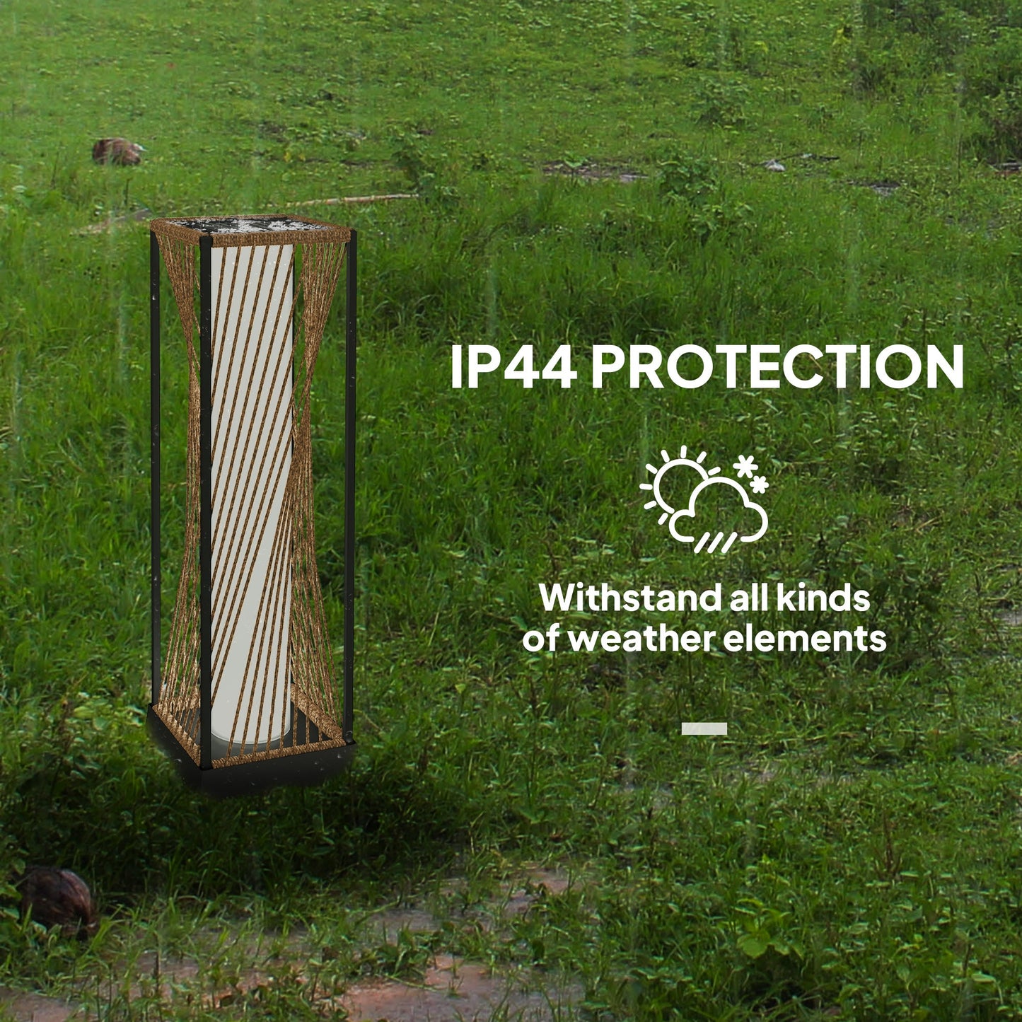 Garden Rattan Lamp, 77 cm Tall Solar Rattan Floor Lamp, Solar Garden Light with Auto On/Off LED Lights, IP44 Waterproof for Outdoor, Porch, Pathway, Terrace, Sand Brown