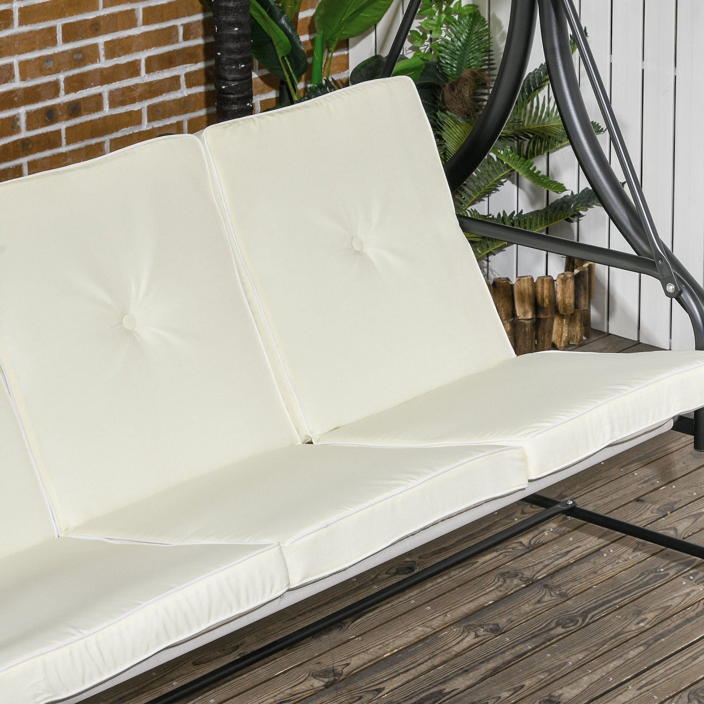 3 Seater Canopy Swing Chair, 2 in 1 Garden Swing Seat Bed, with Adjustable Canopy and Metal Frame, Cream White
