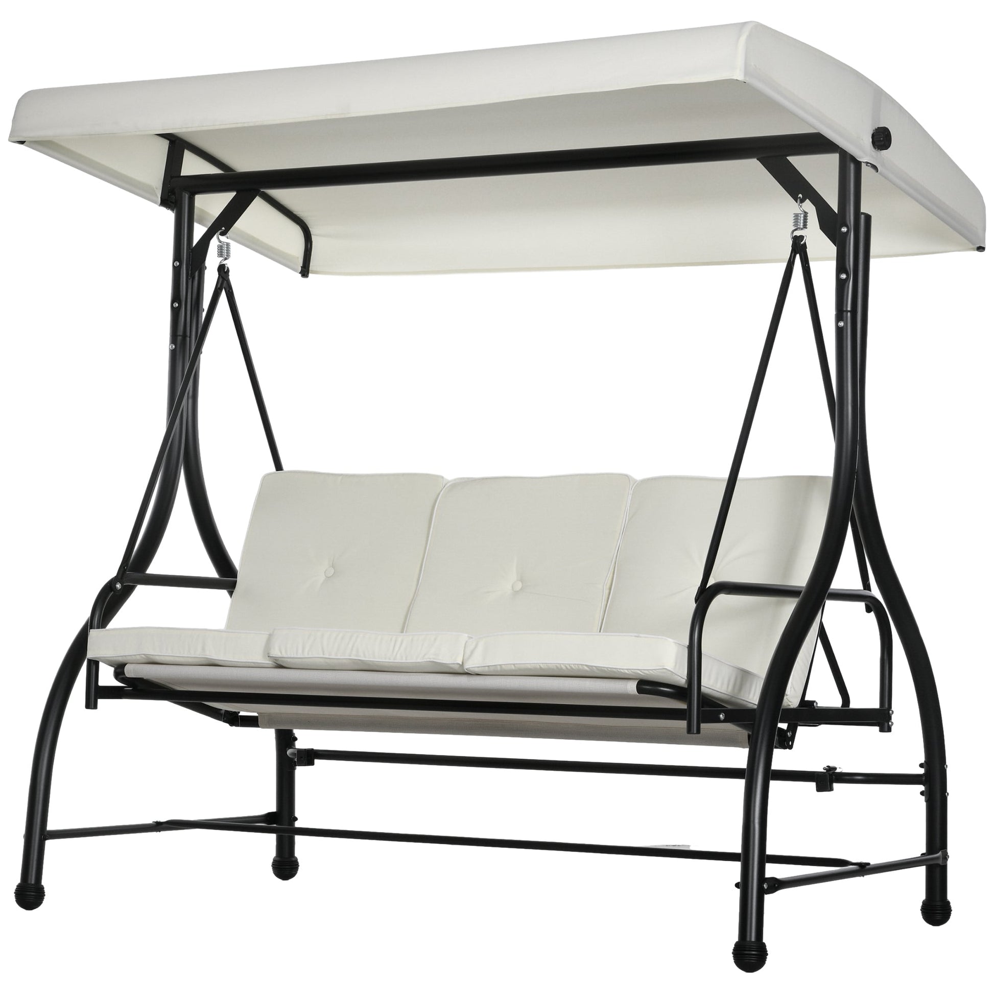 3 Seater Canopy Swing Chair, 2 in 1 Garden Swing Seat Bed, with Adjustable Canopy and Metal Frame, Cream White
