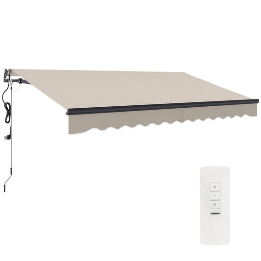 3.5 x 3(m) Electric Awning with Remote Controller, Aluminium Frame DIY Retractable Awning, UPF30+ Sun Shade Canopy for Garden Patio Deck Door Window, Beige