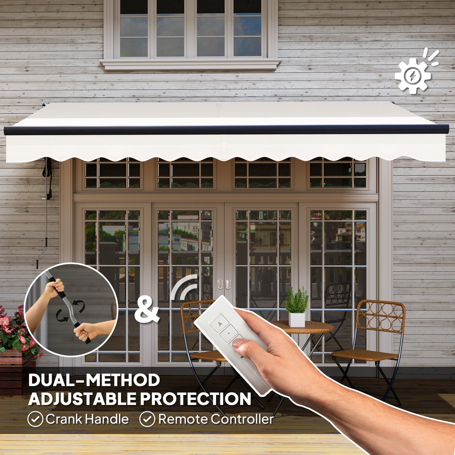 3.5 x 3(m) Electric Awning with Remote Controller, Aluminium Frame DIY Retractable Awning, UPF30+ Sun Shade Canopy for Garden Patio Deck Door Window, Beige