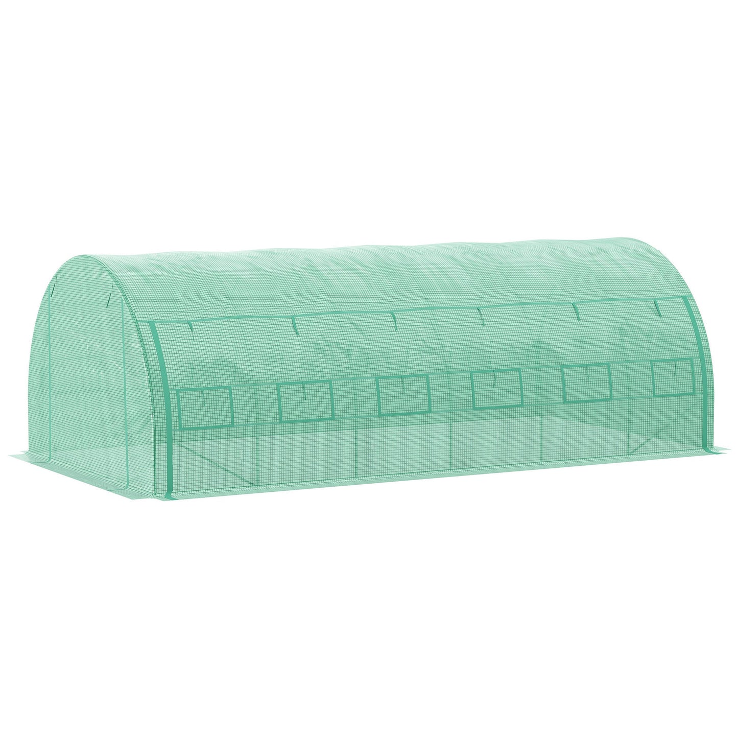 6 x 3 x 2 m Polytunnel Greenhouse with Roll-up Side Walls, Walk-in Grow House Tent with Steel Frame, Reinforced Cover, Zipped Door and 12 Mesh Windows for Garden, Green