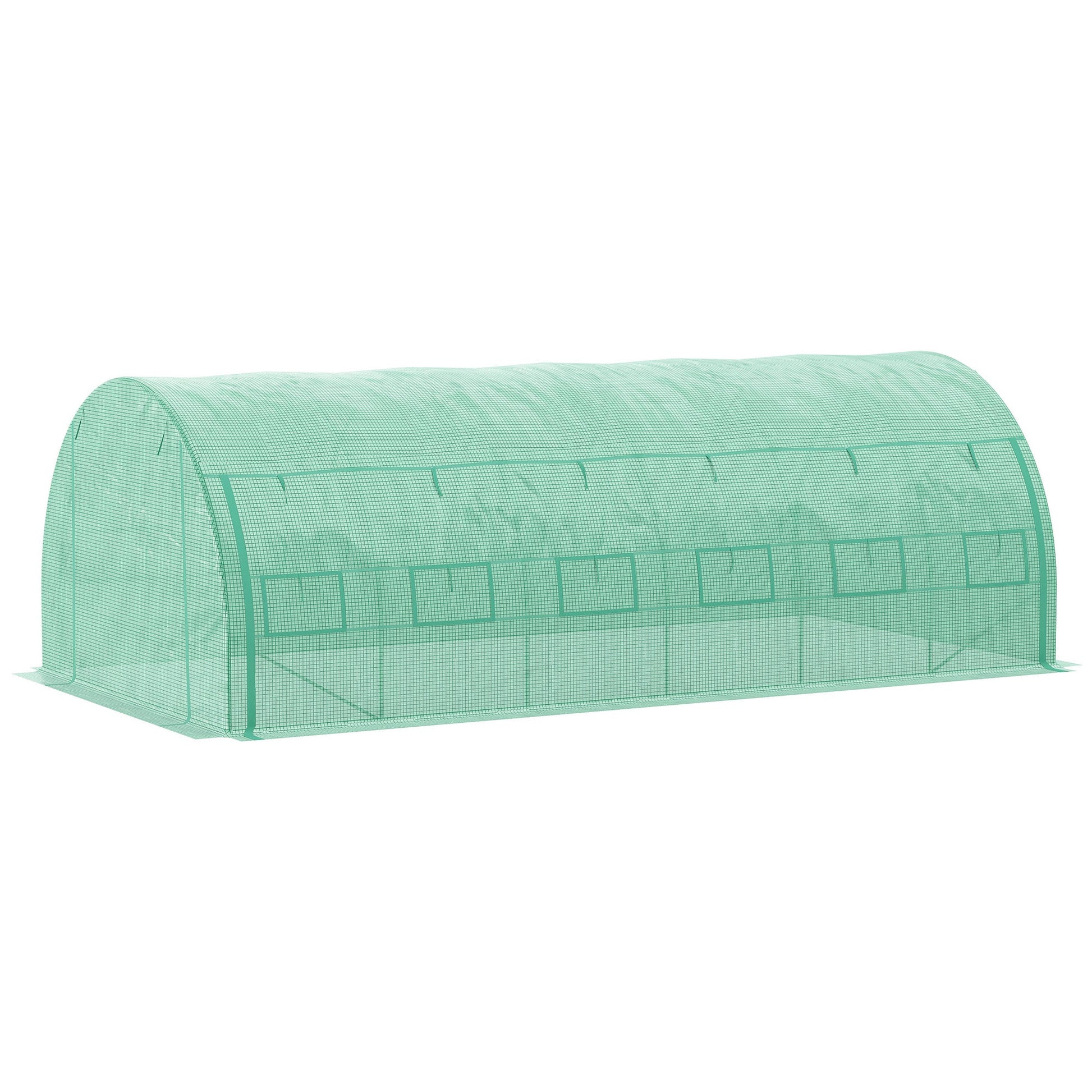 6 x 3 x 2 m Polytunnel Greenhouse with Roll-up Side Walls, Walk-in Grow House Tent with Steel Frame, Reinforced Cover, Zipped Door and 12 Mesh Windows for Garden, Green