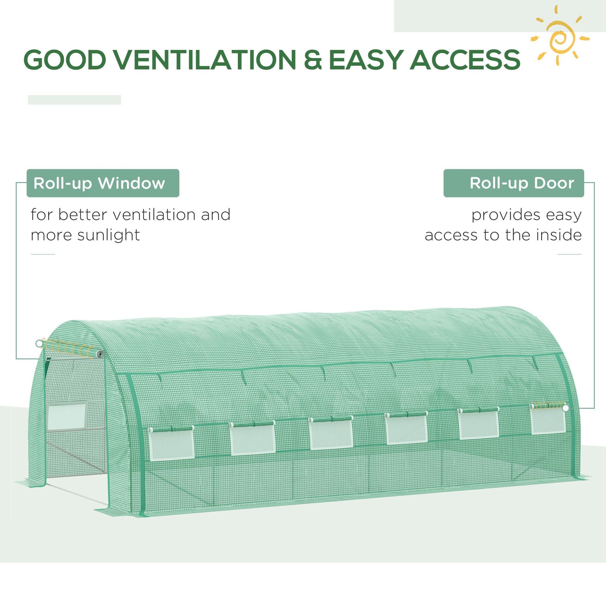 6 x 3 x 2 m Polytunnel Greenhouse with Roll-up Side Walls, Walk-in Grow House Tent with Steel Frame, Reinforced Cover, Zipped Door and 12 Mesh Windows for Garden, Green