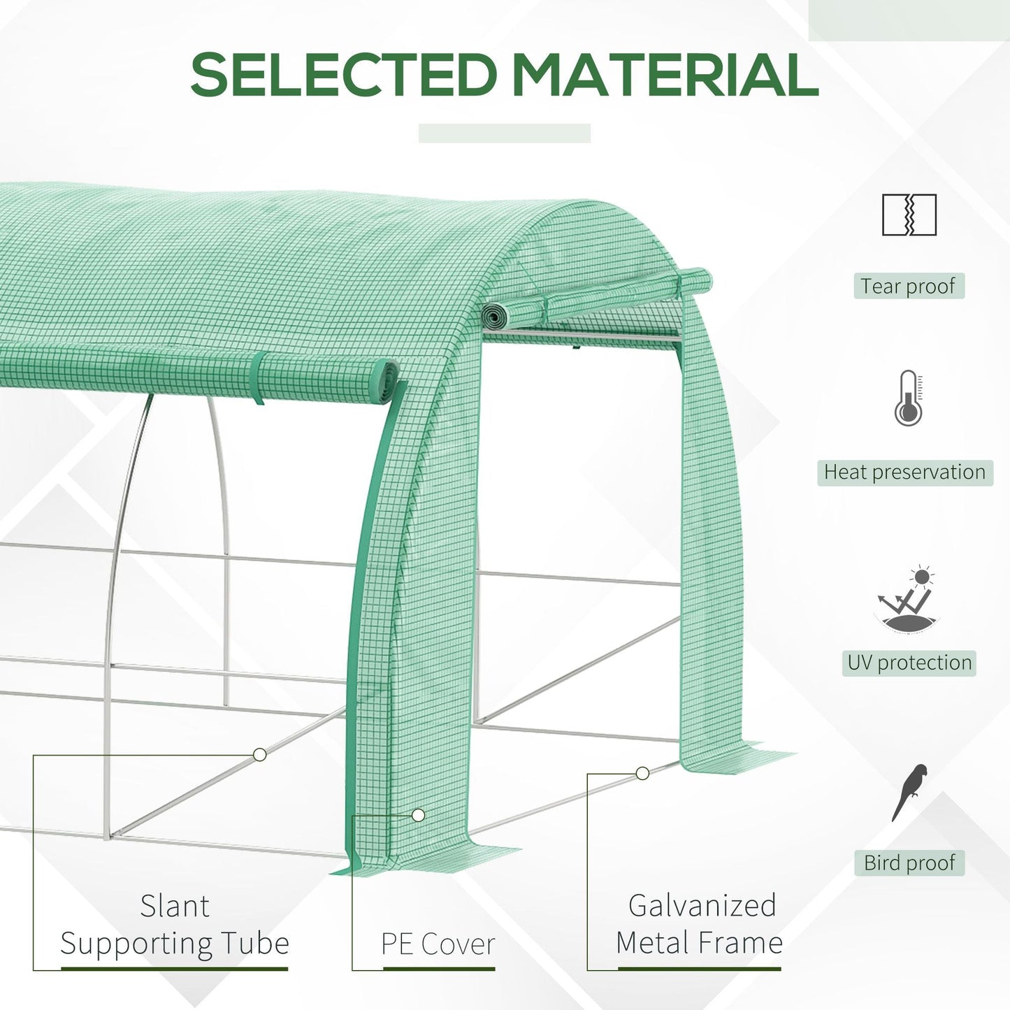 6 x 3 x 2 m Polytunnel Greenhouse with Roll-up Side Walls, Walk-in Grow House Tent with Steel Frame, Reinforced Cover, Zipped Door and 12 Mesh Windows for Garden, Green
