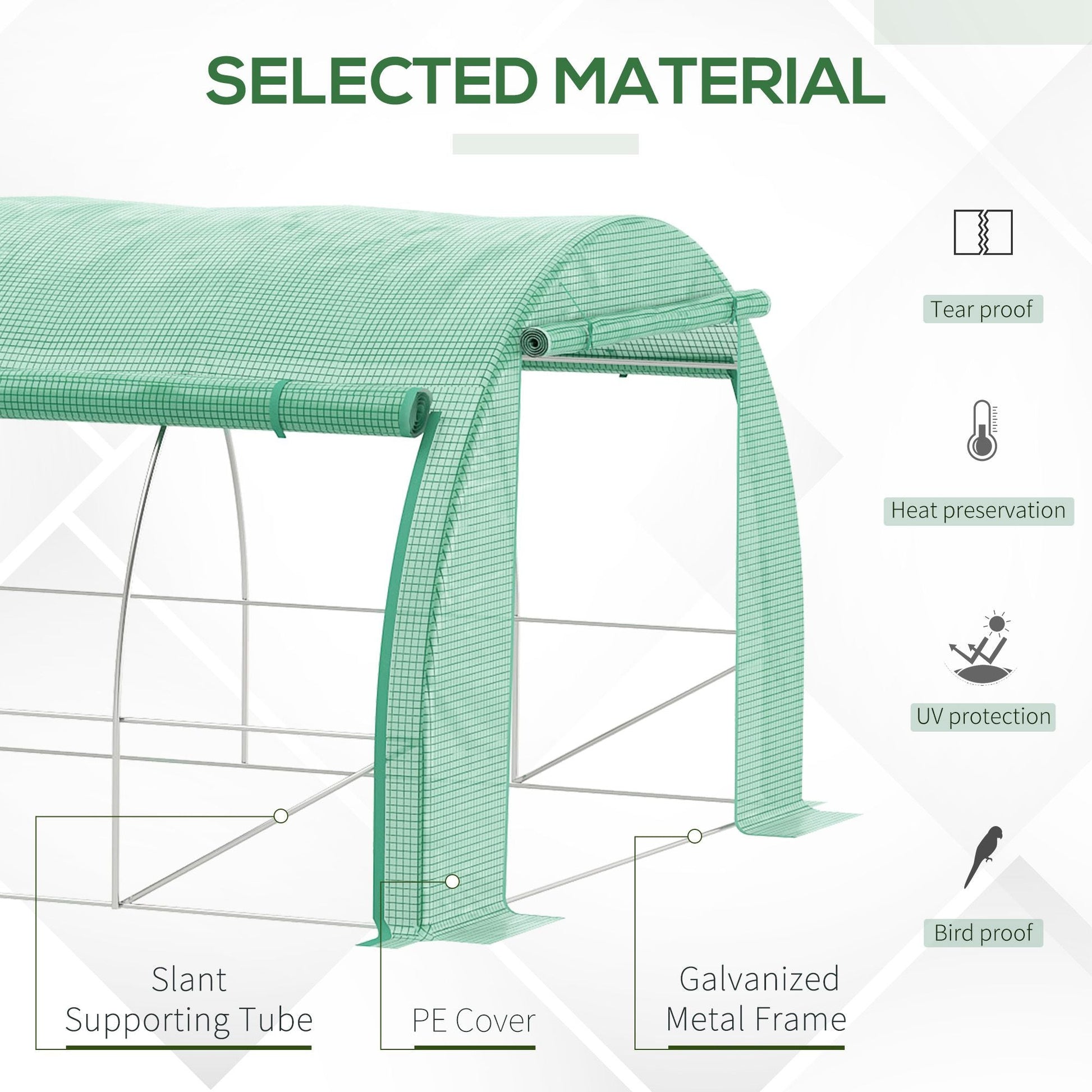 6 x 3 x 2 m Polytunnel Greenhouse with Roll-up Side Walls, Walk-in Grow House Tent with Steel Frame, Reinforced Cover, Zipped Door and 12 Mesh Windows for Garden, Green