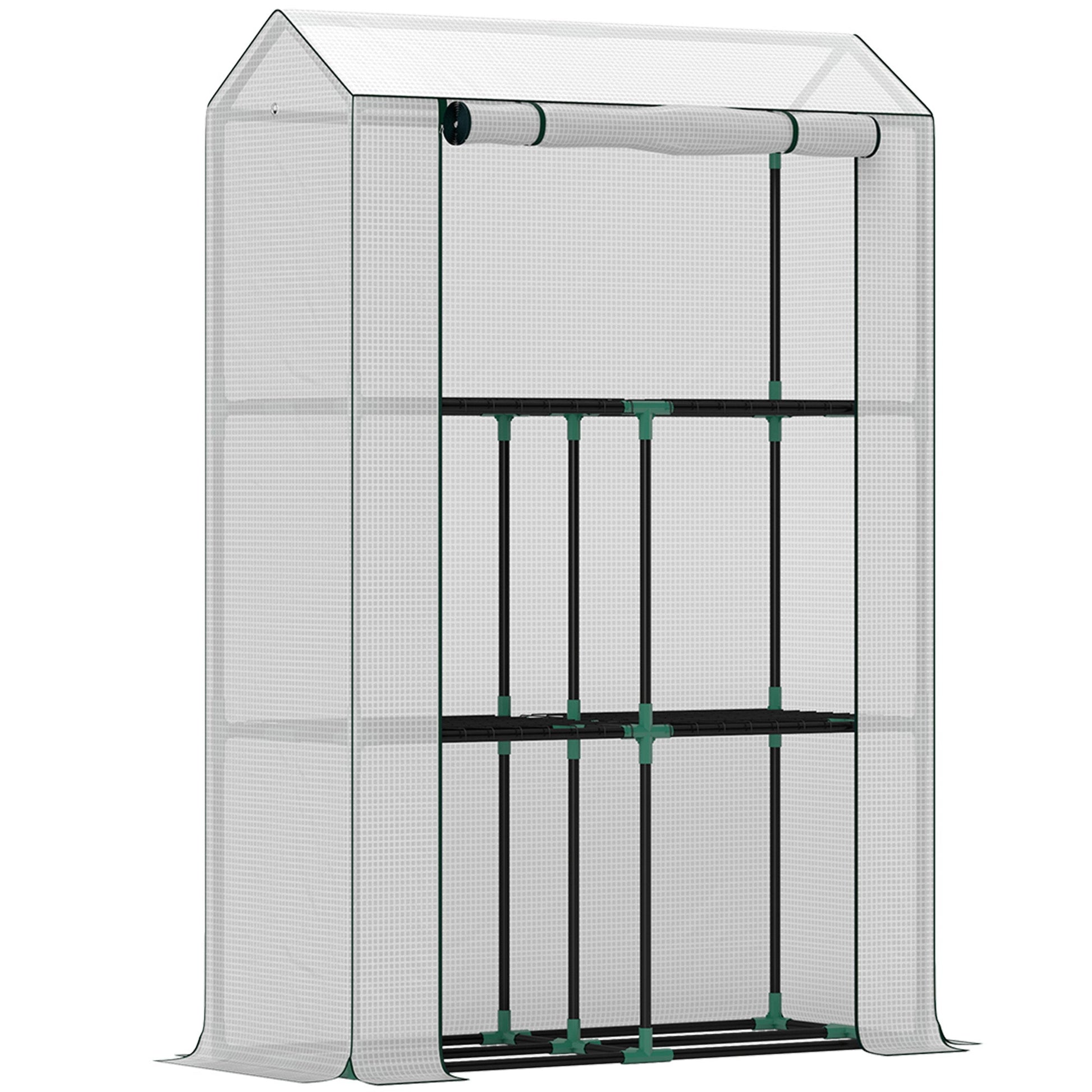 3 Tier Mini Greenhouse with Reinforced PE Cover, Portable Small Greenhouse with Roll-Up Door, 100 x 40 x 150cm, White