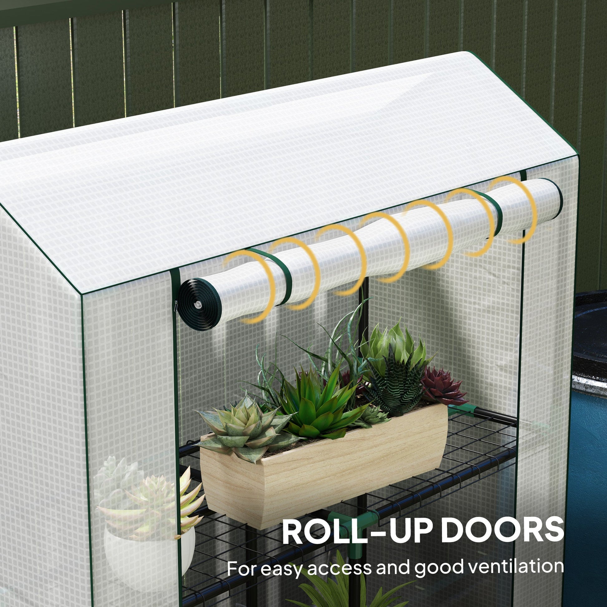 3 Tier Mini Greenhouse with Reinforced PE Cover, Portable Small Greenhouse with Roll-Up Door, 100 x 40 x 150cm, White