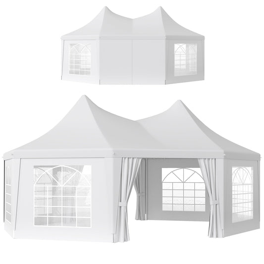 6.8 x 5m Octagonal Marquee Gazebo, Heavy Duty Wedding Party Tent with Sides and Doors, White