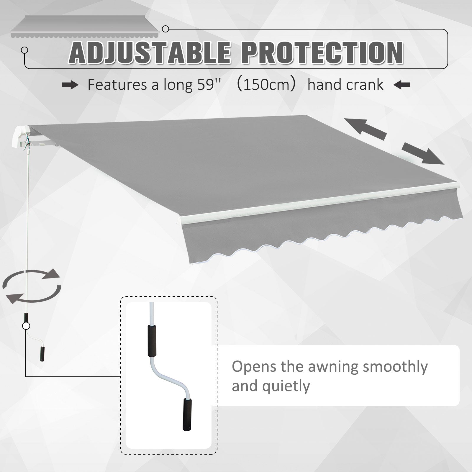 3 x 2m Manual Window Awning Canopy Garden Outdoor Shelter Patio Sun Shade UV Blocker Light Weight Aluminium Frame w/ Hand Crank Light Grey