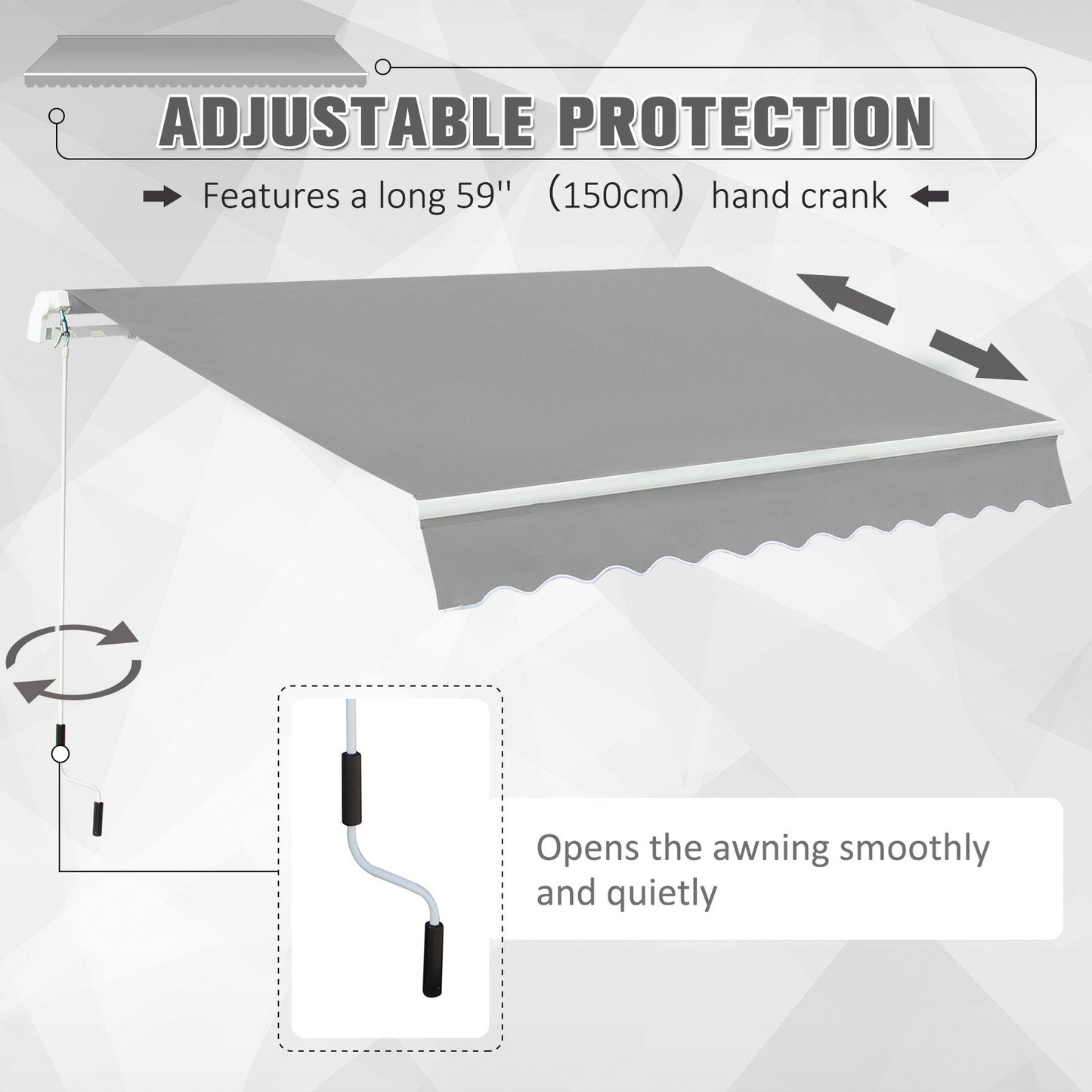 3 x 2m Manual Window Awning Canopy Garden Outdoor Shelter Patio Sun Shade UV Blocker Light Weight Aluminium Frame w/ Hand Crank Light Grey