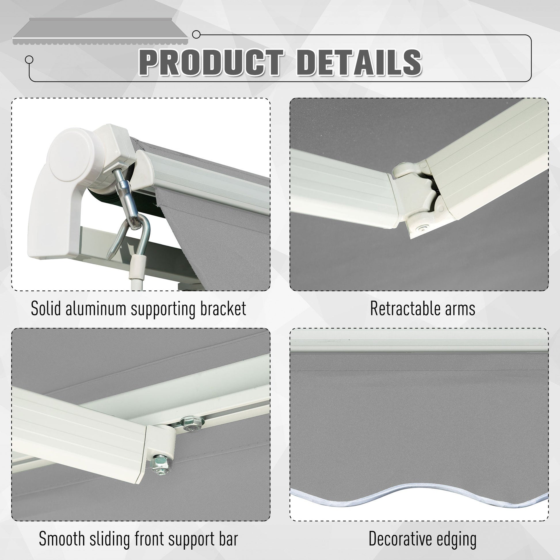 3 x 2m Manual Window Awning Canopy Garden Outdoor Shelter Patio Sun Shade UV Blocker Light Weight Aluminium Frame w/ Hand Crank Light Grey