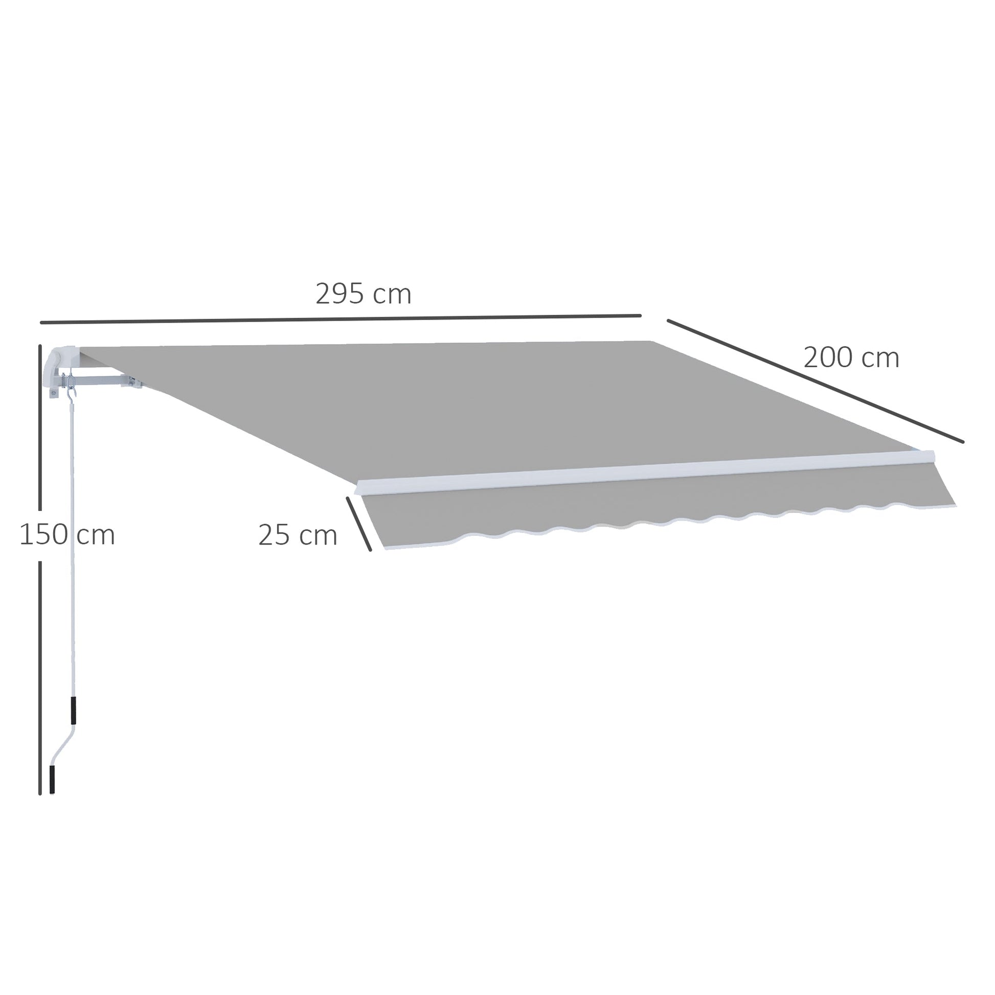 3 x 2m Manual Window Awning Canopy Garden Outdoor Shelter Patio Sun Shade UV Blocker Light Weight Aluminium Frame w/ Hand Crank Light Grey