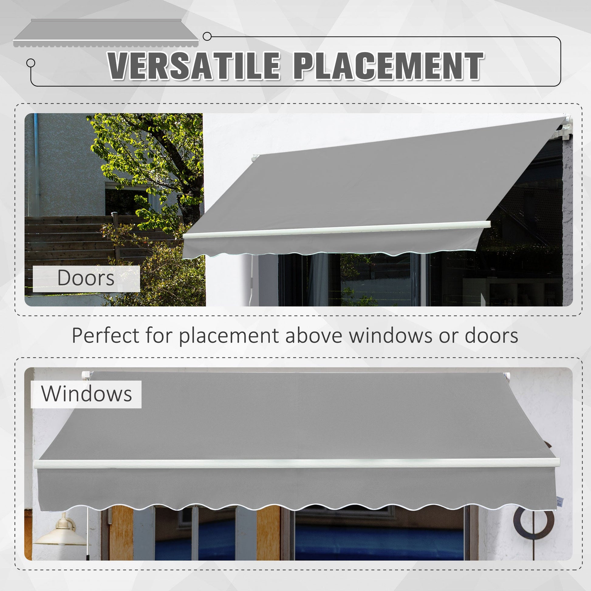 3 x 2m Manual Window Awning Canopy Garden Outdoor Shelter Patio Sun Shade UV Blocker Light Weight Aluminium Frame w/ Hand Crank Light Grey