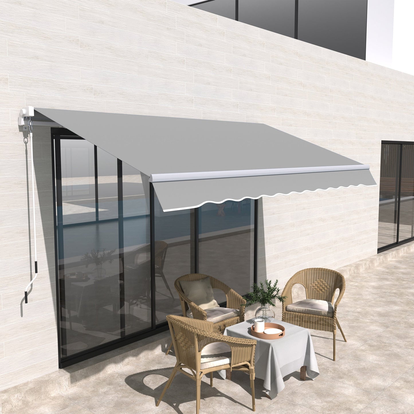3 x 2m Manual Window Awning Canopy Garden Outdoor Shelter Patio Sun Shade UV Blocker Light Weight Aluminium Frame w/ Hand Crank Light Grey