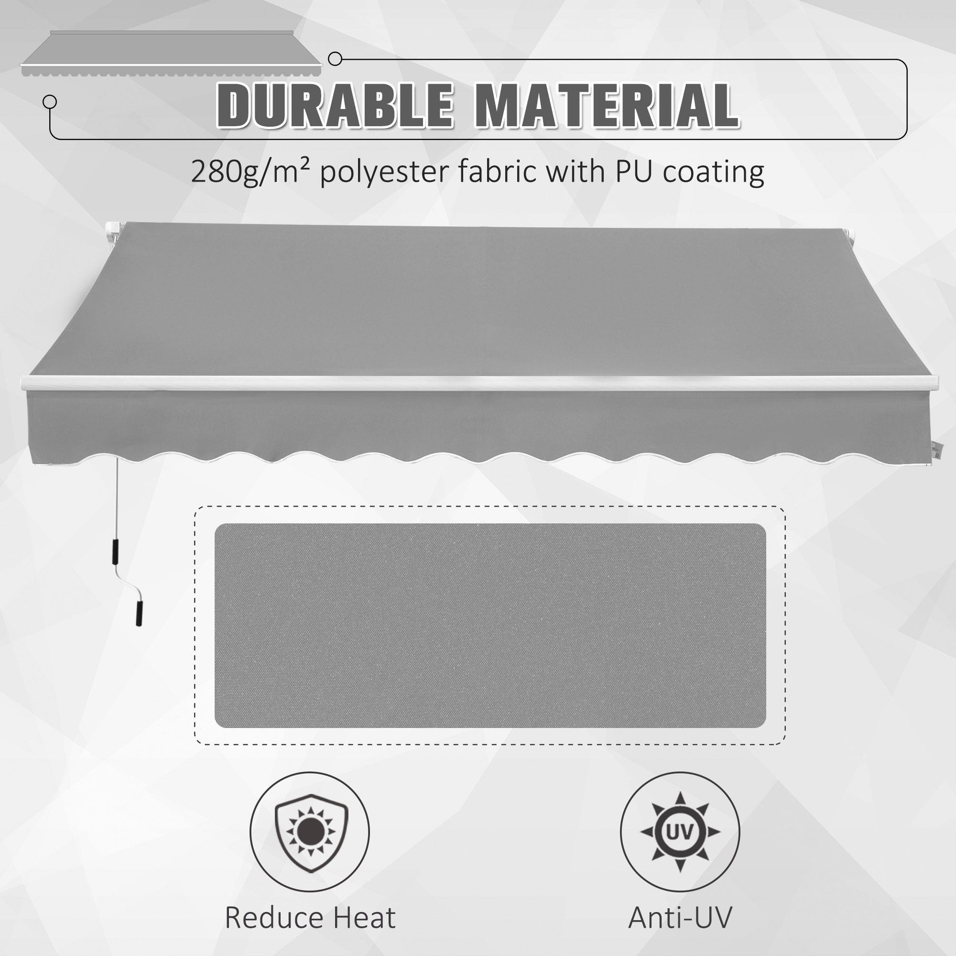 3 x 2m Manual Window Awning Canopy Garden Outdoor Shelter Patio Sun Shade UV Blocker Light Weight Aluminium Frame w/ Hand Crank Light Grey