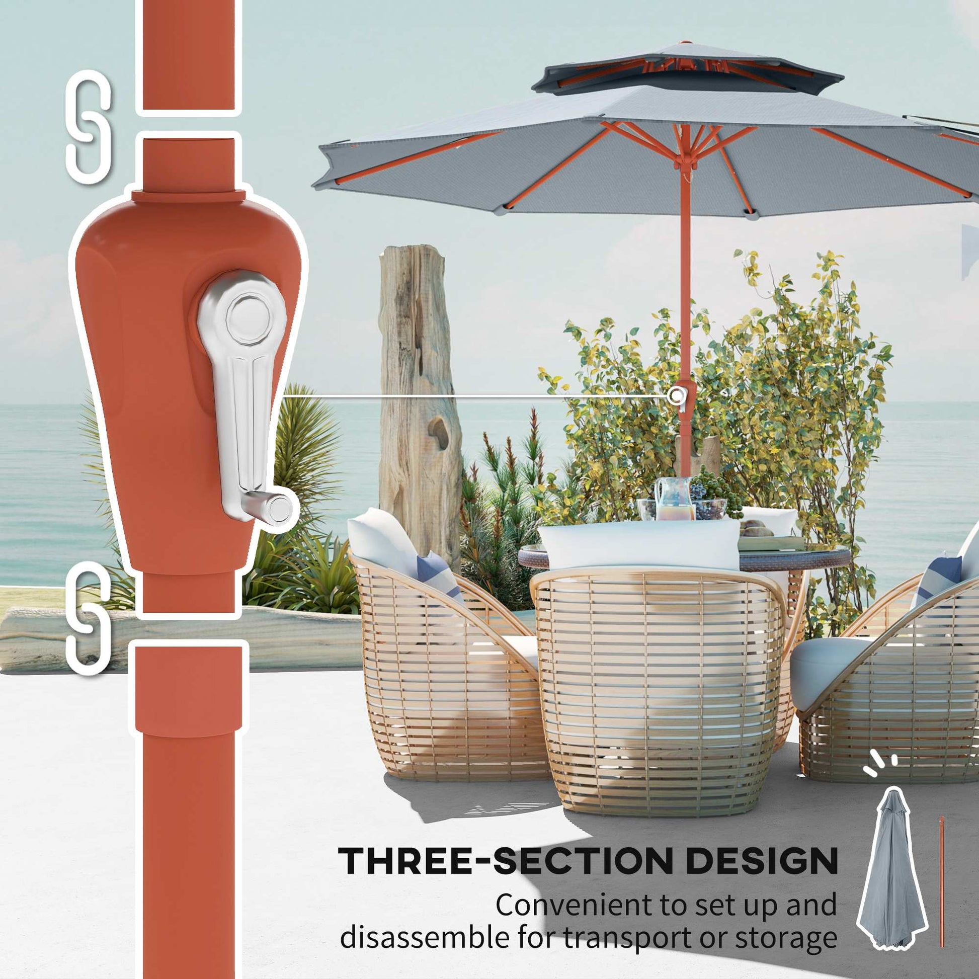 Patio Umbrella with Crank, Double Top Outdoor Market Table Umbrella for Garden, Patio,104'' x 104'', Light Grey