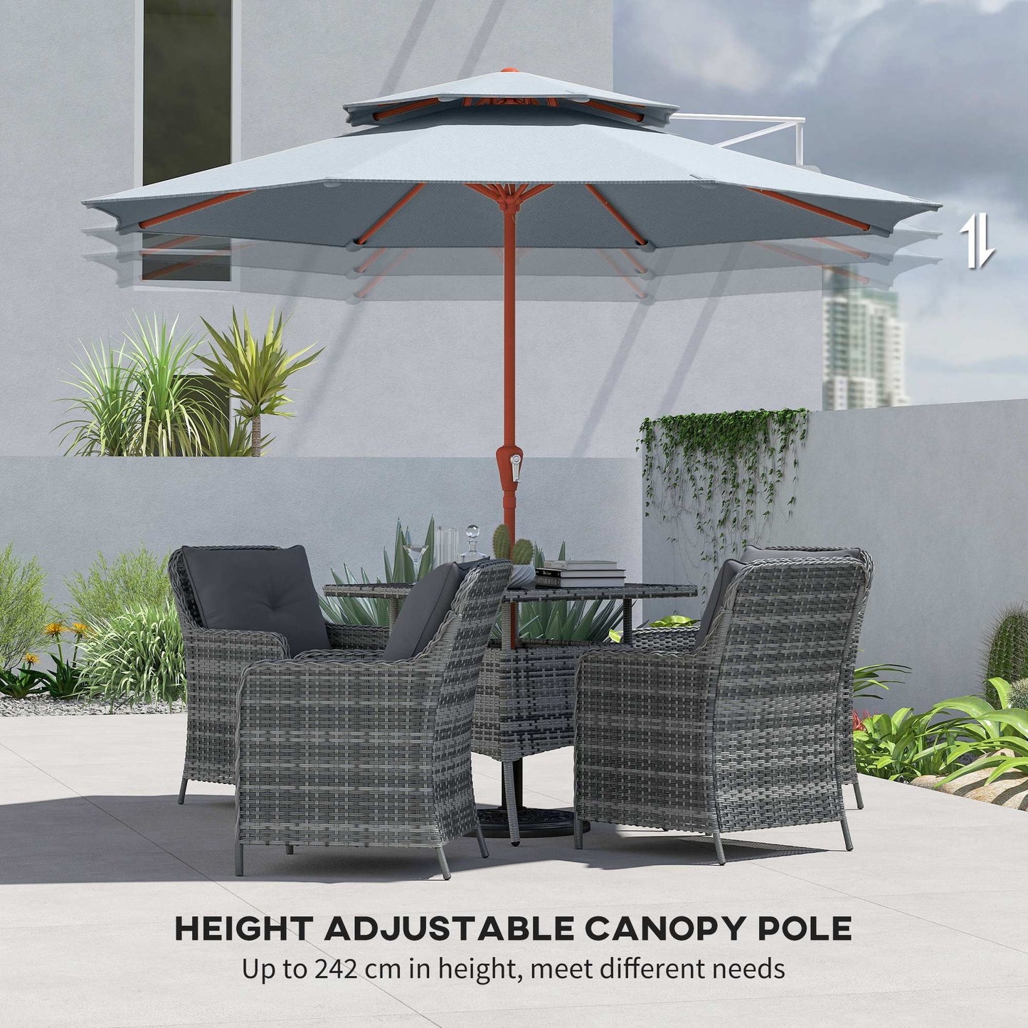Patio Umbrella with Crank, Double Top Outdoor Market Table Umbrella for Garden, Patio,104'' x 104'', Light Grey