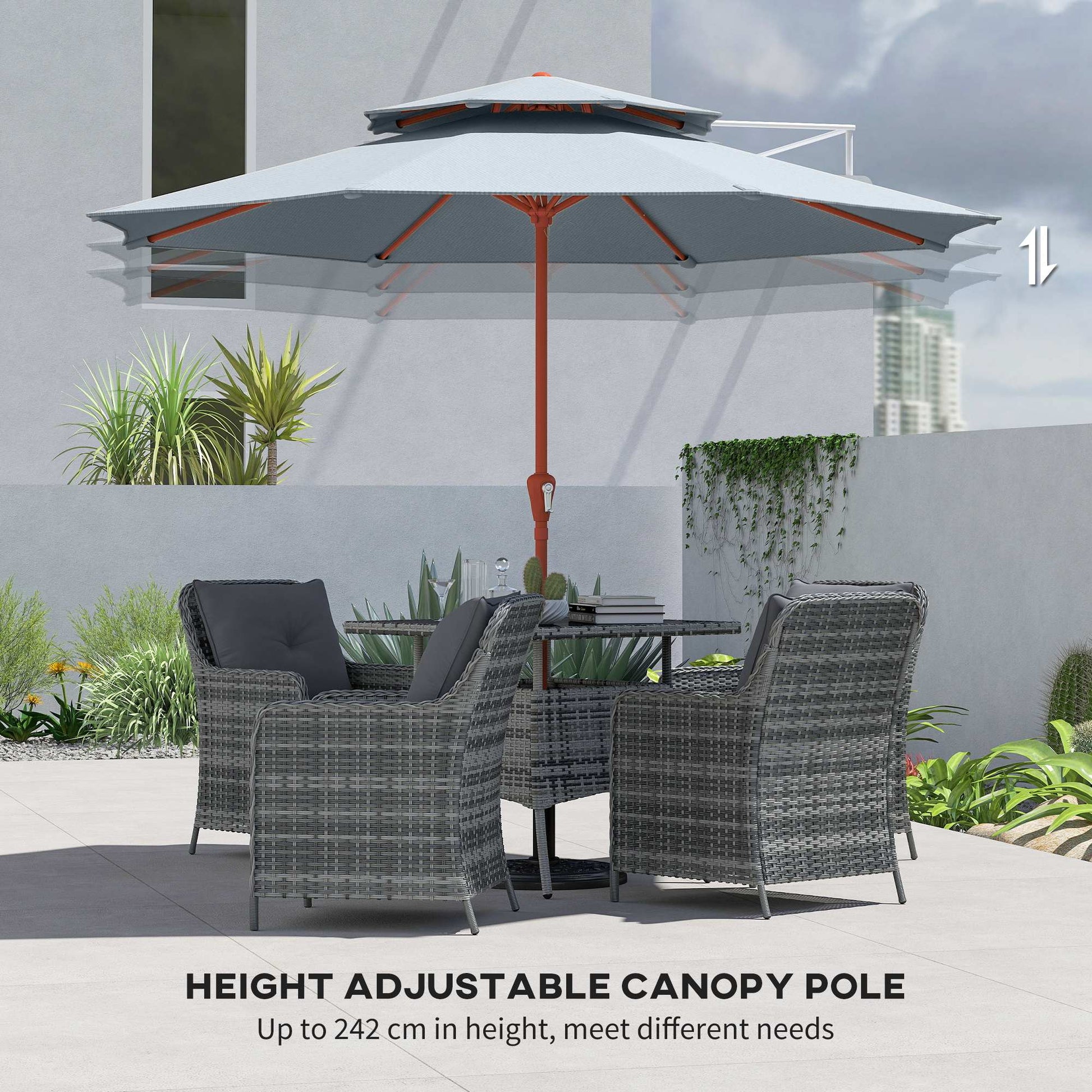 Patio Umbrella with Crank, Double Top Outdoor Market Table Umbrella for Garden, Patio,104'' x 104'', Light Grey