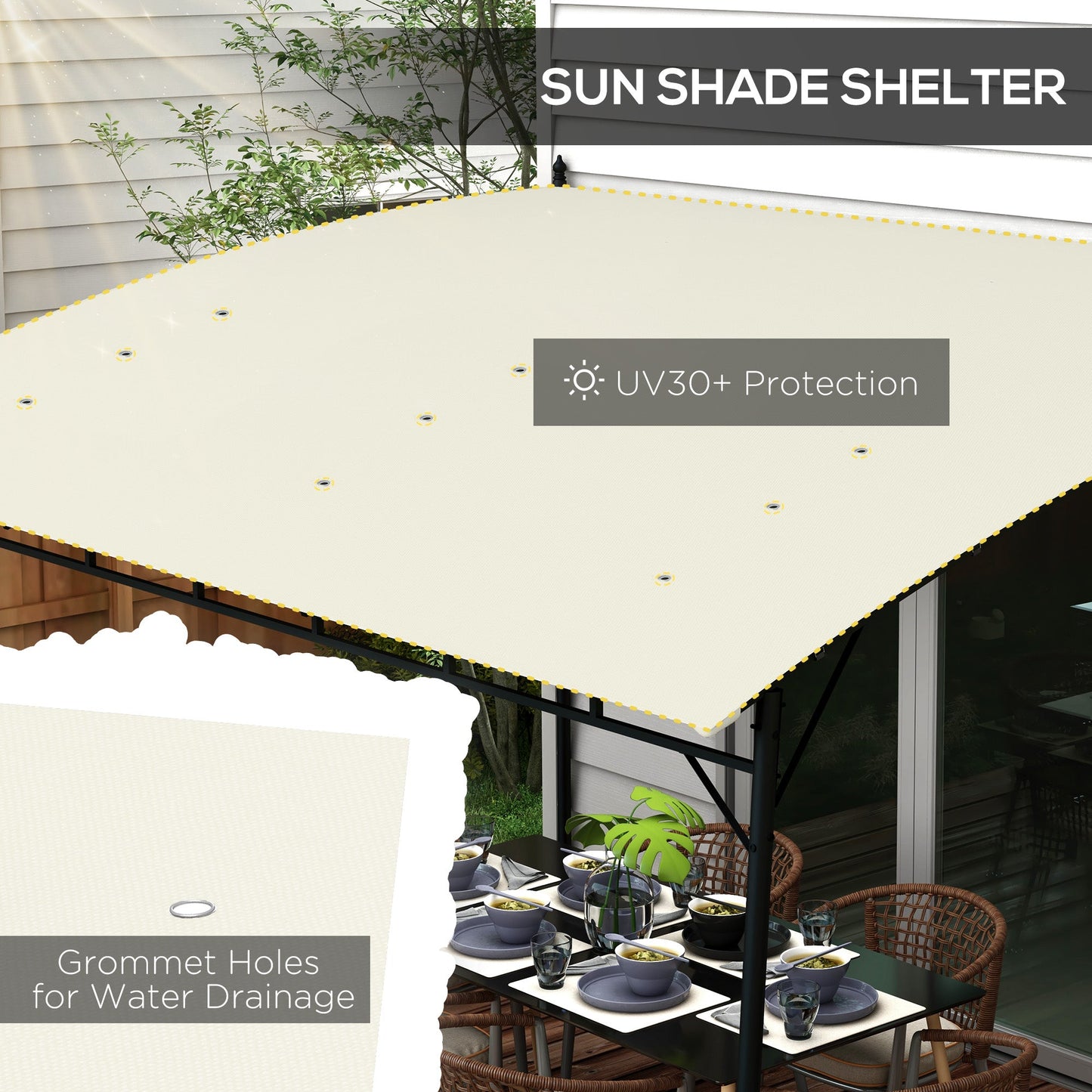 3 x 4m Pergola, Lean to Garden Gazebo with UV-Resistant Canopy and Metal Frame, Outdoor Sun Shade Shelter for Porch, Patio, Deck, Cream White